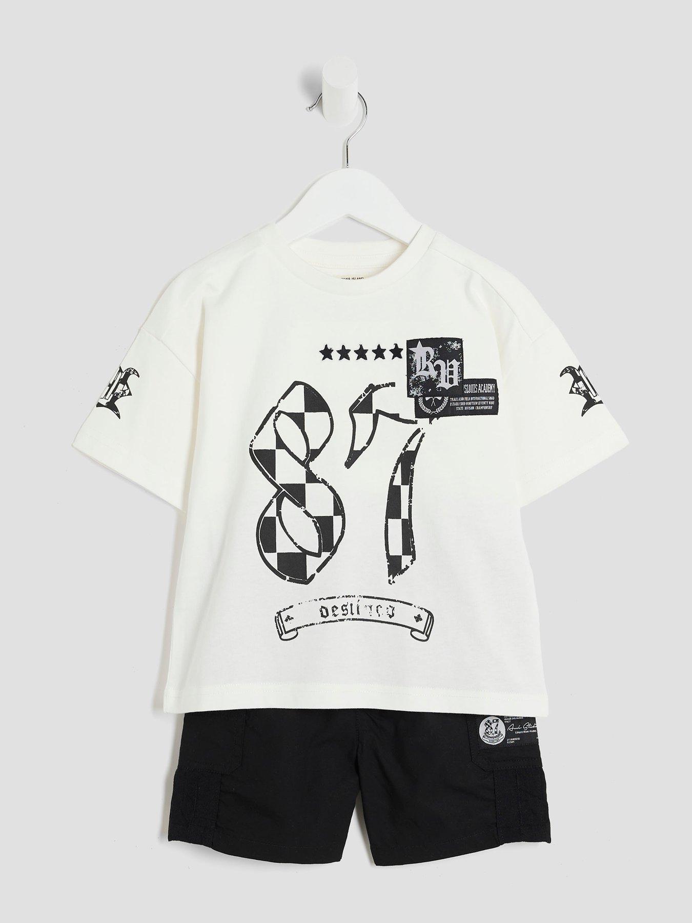 Image 2 of 5 of River Island Mini Boys Cargo Shorts and T-Shirt Set - Black