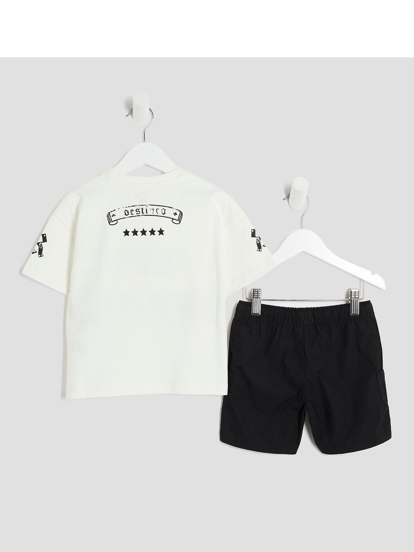 Image 3 of 5 of River Island Mini Boys Cargo Shorts and T-Shirt Set - Black