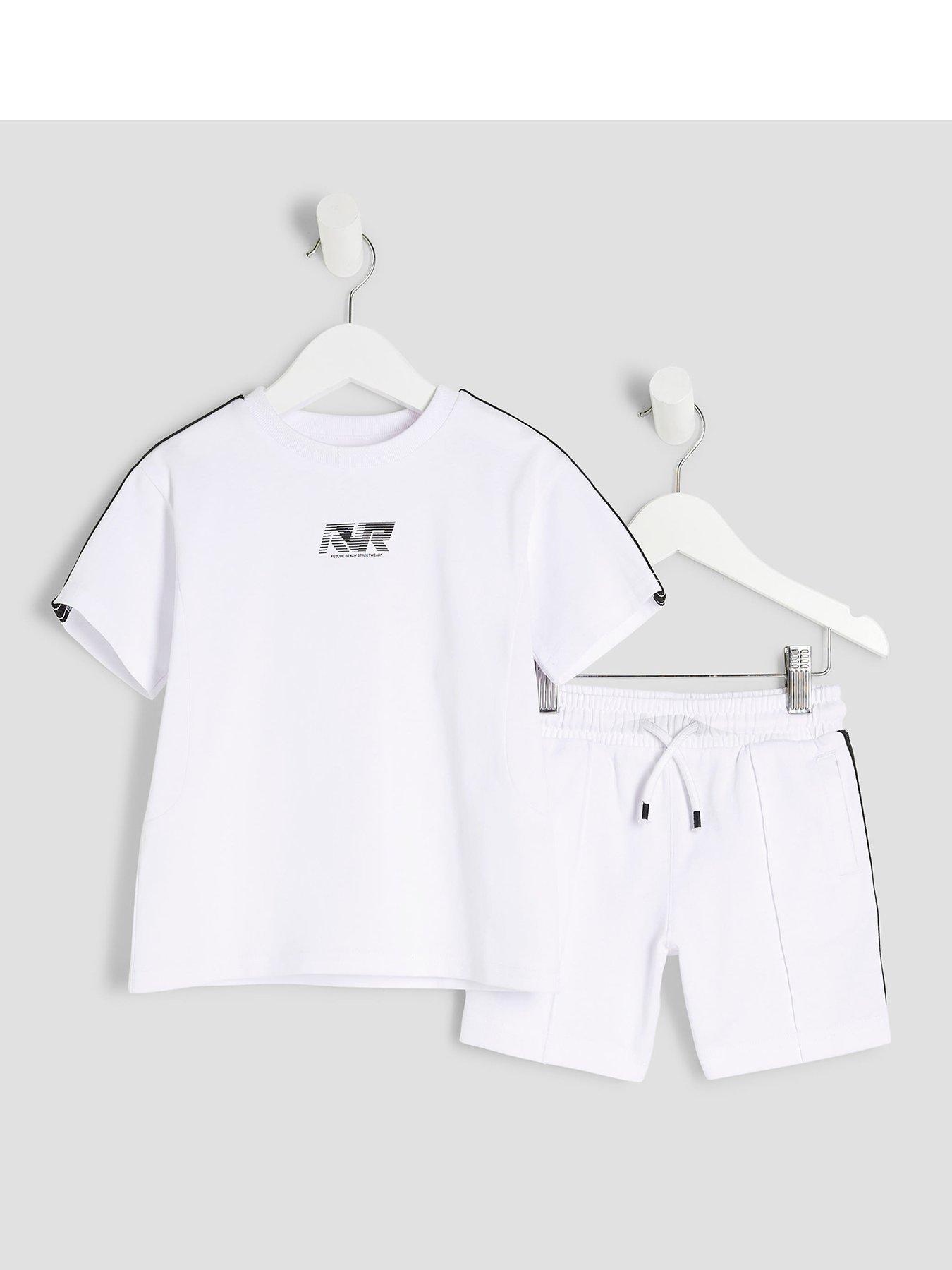 River Island Mini Boys RR Tapered T-Shirt Set - White