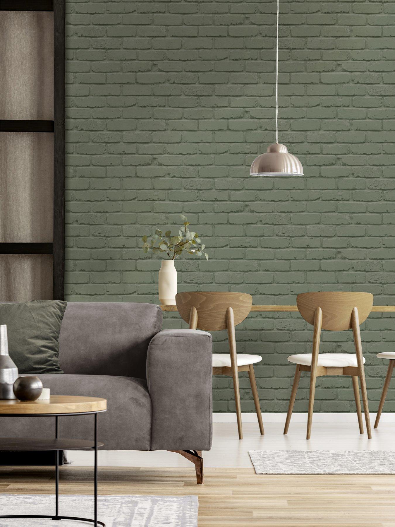 Image 1 of 5 of Fine Decor Painted Brick Wallpaper - Sage