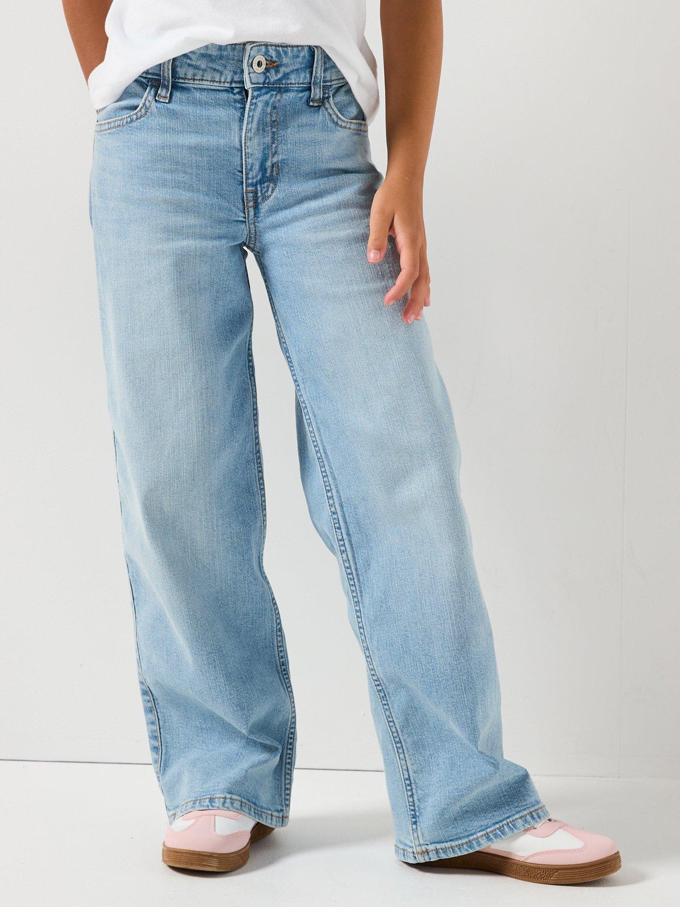 Abercrombie & Fitch Girls High Rise Wide Leg Jeans - Blue