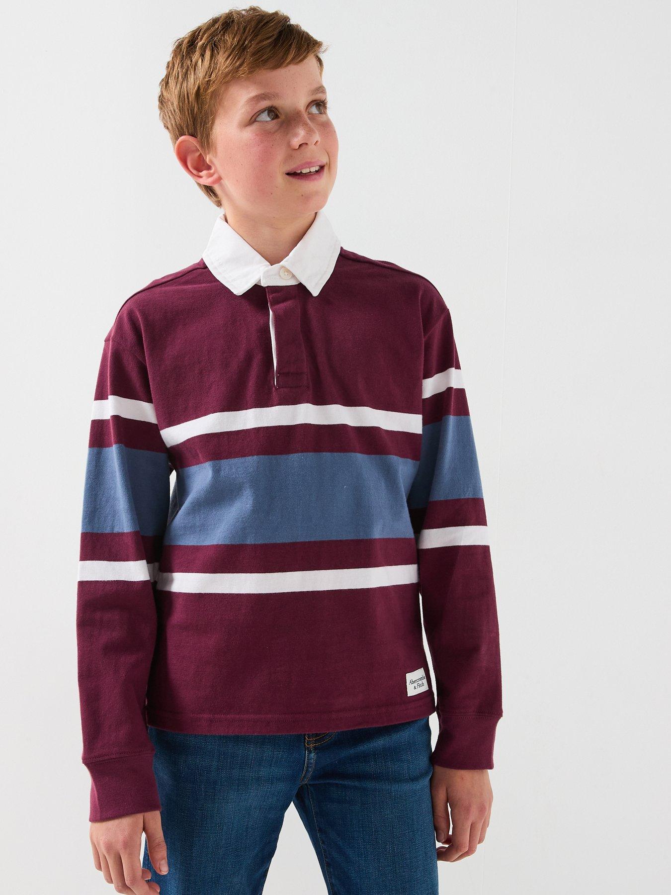 Abercrombie & Fitch Boys Long Sleeve Rugby Polo Shirt - Red