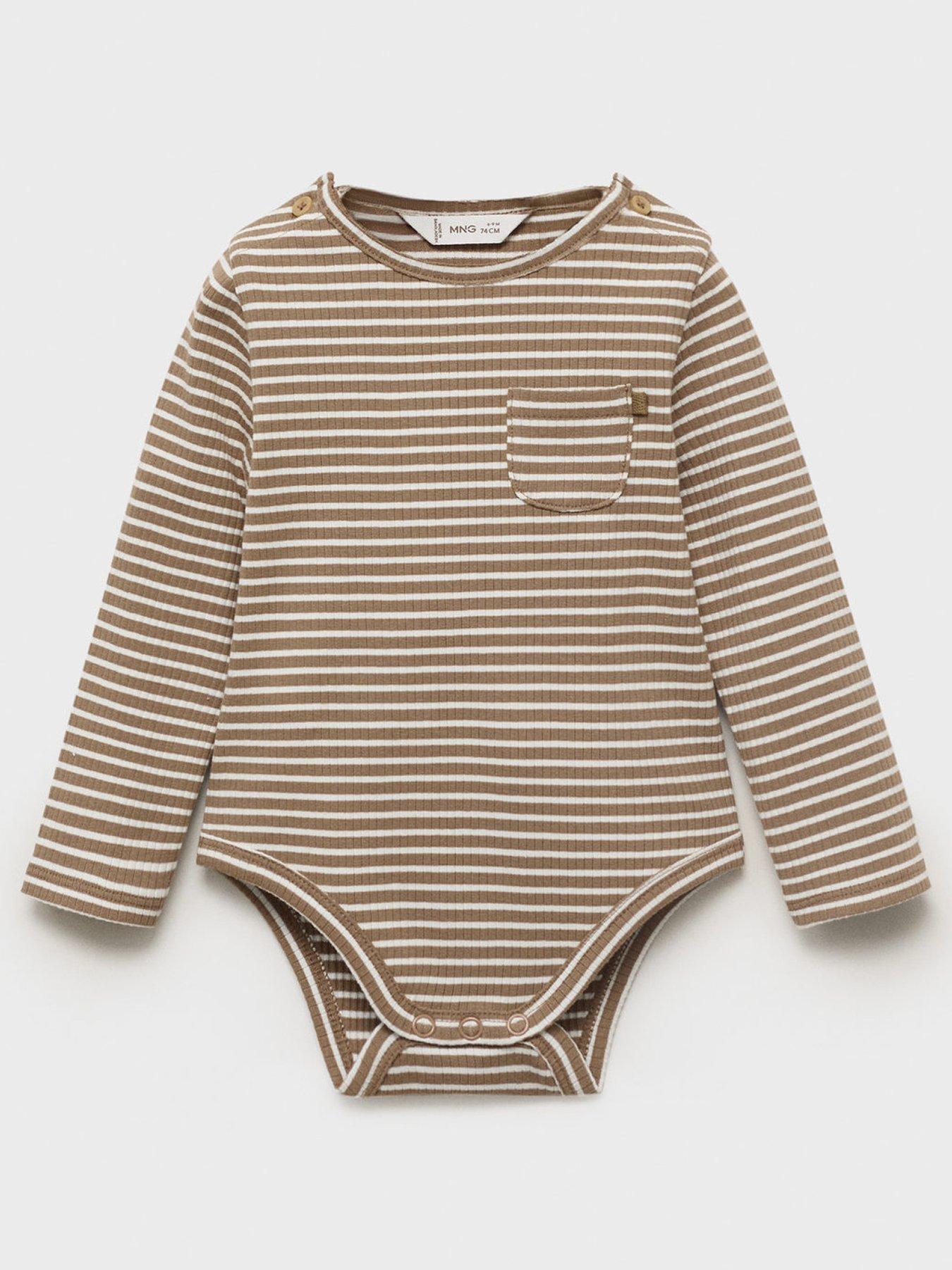 Image 1 of 5 of Mango Baby Unisex Striped Co-Ord Bodysuit - Brown