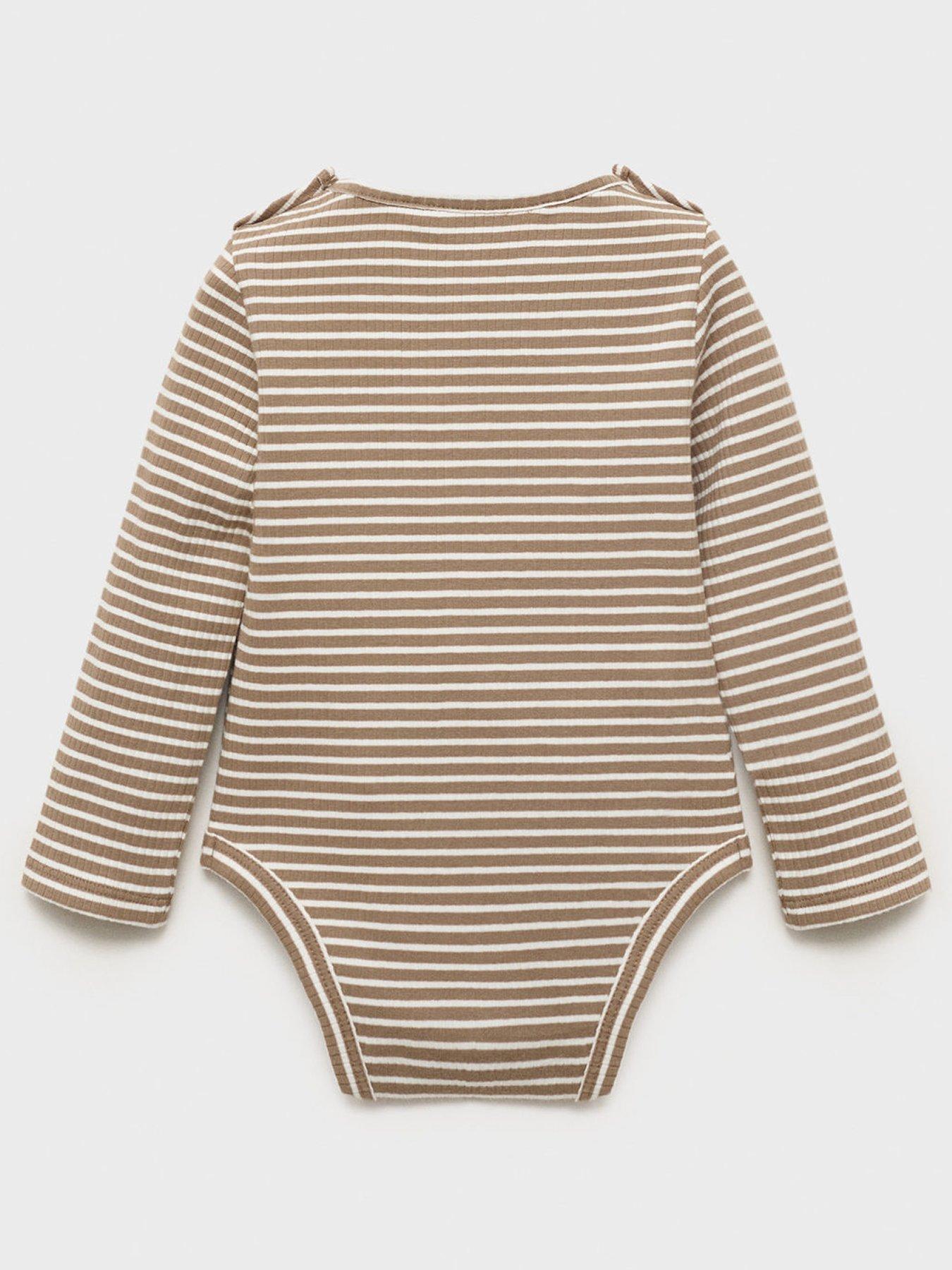 Image 3 of 5 of Mango Baby Unisex Striped Co-Ord Bodysuit - Brown