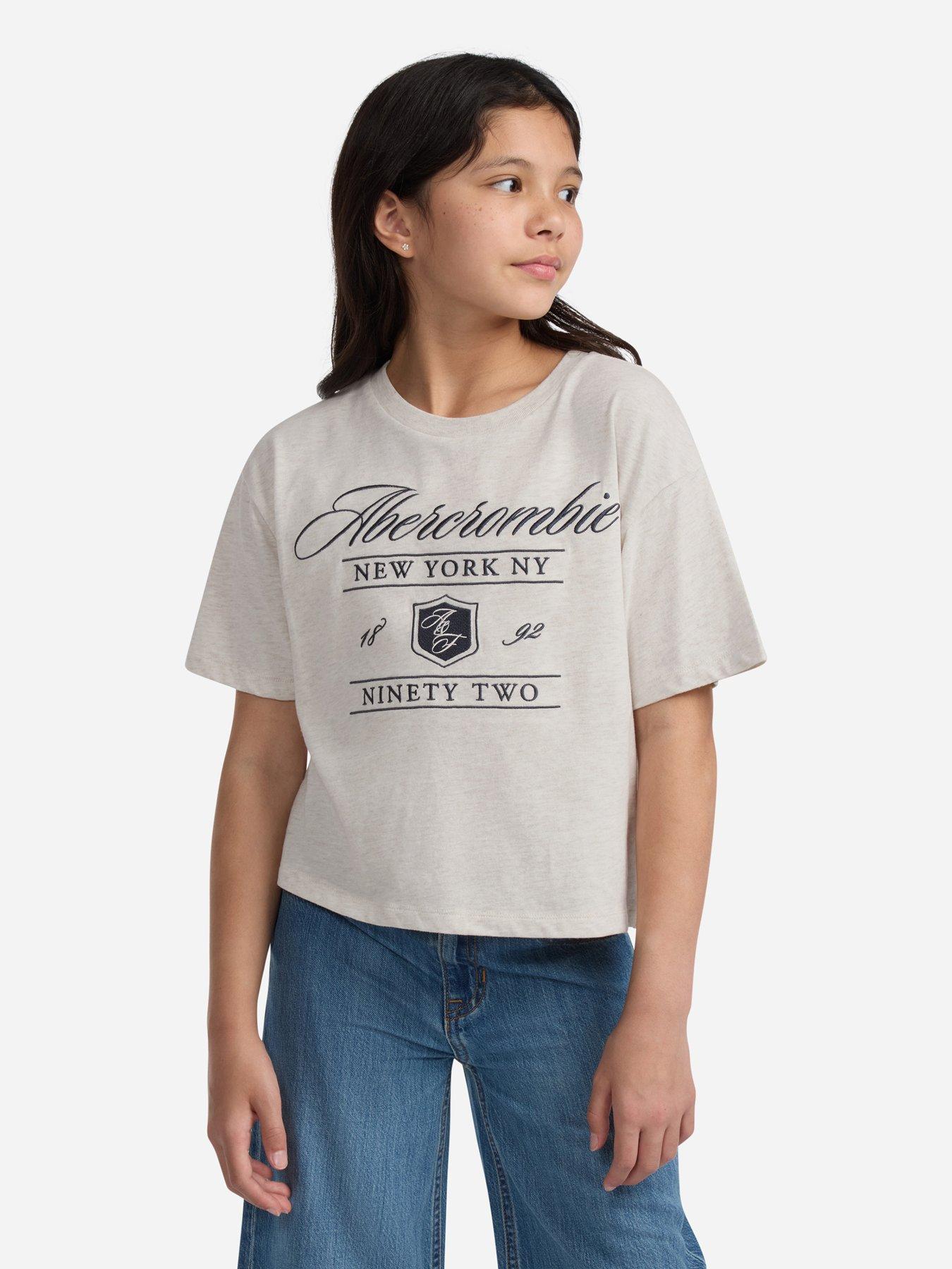 Abercrombie & Fitch Girls Crest Boxy Short Sleeve T-Shirt - Beige