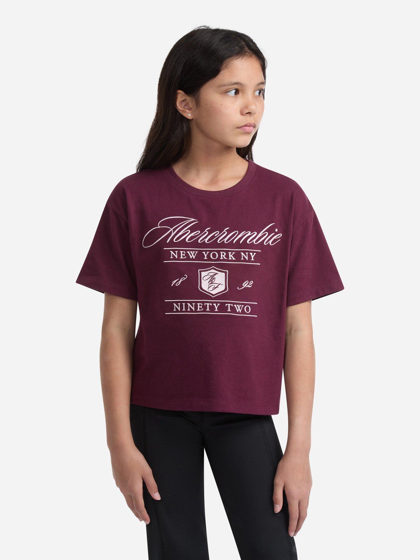 Abercrombie & Fitch Girls Crest Boxy Short Sleeve T-Shirt - Red