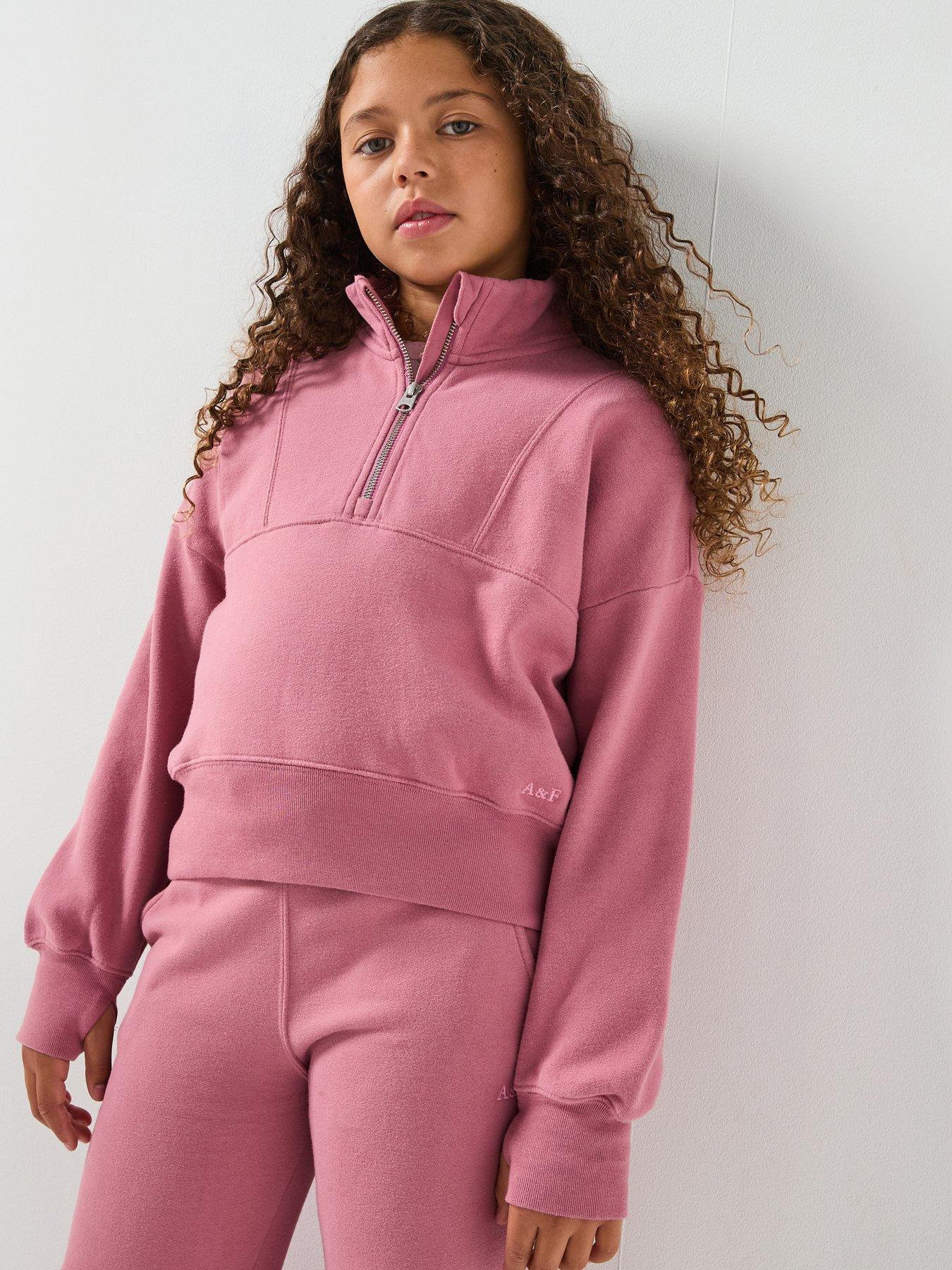 Abercrombie & Fitch Girls Essential 1/2 Zip Pullover Sweatshirt - Pink