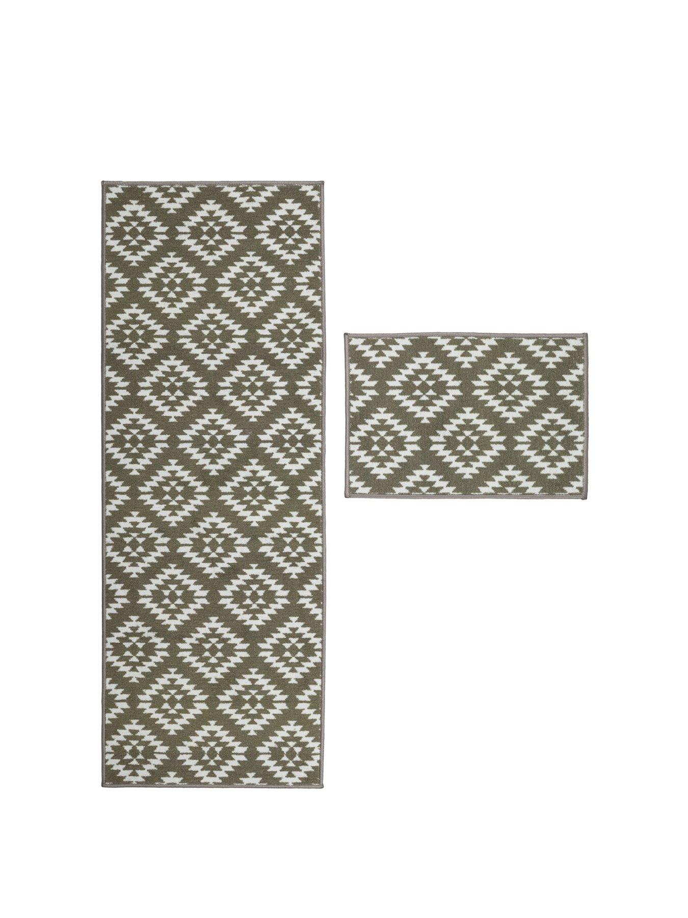 Image 2 of 4 of The Very Collection Aztec Sage Green Diamond Runner &amp; Doormat Set