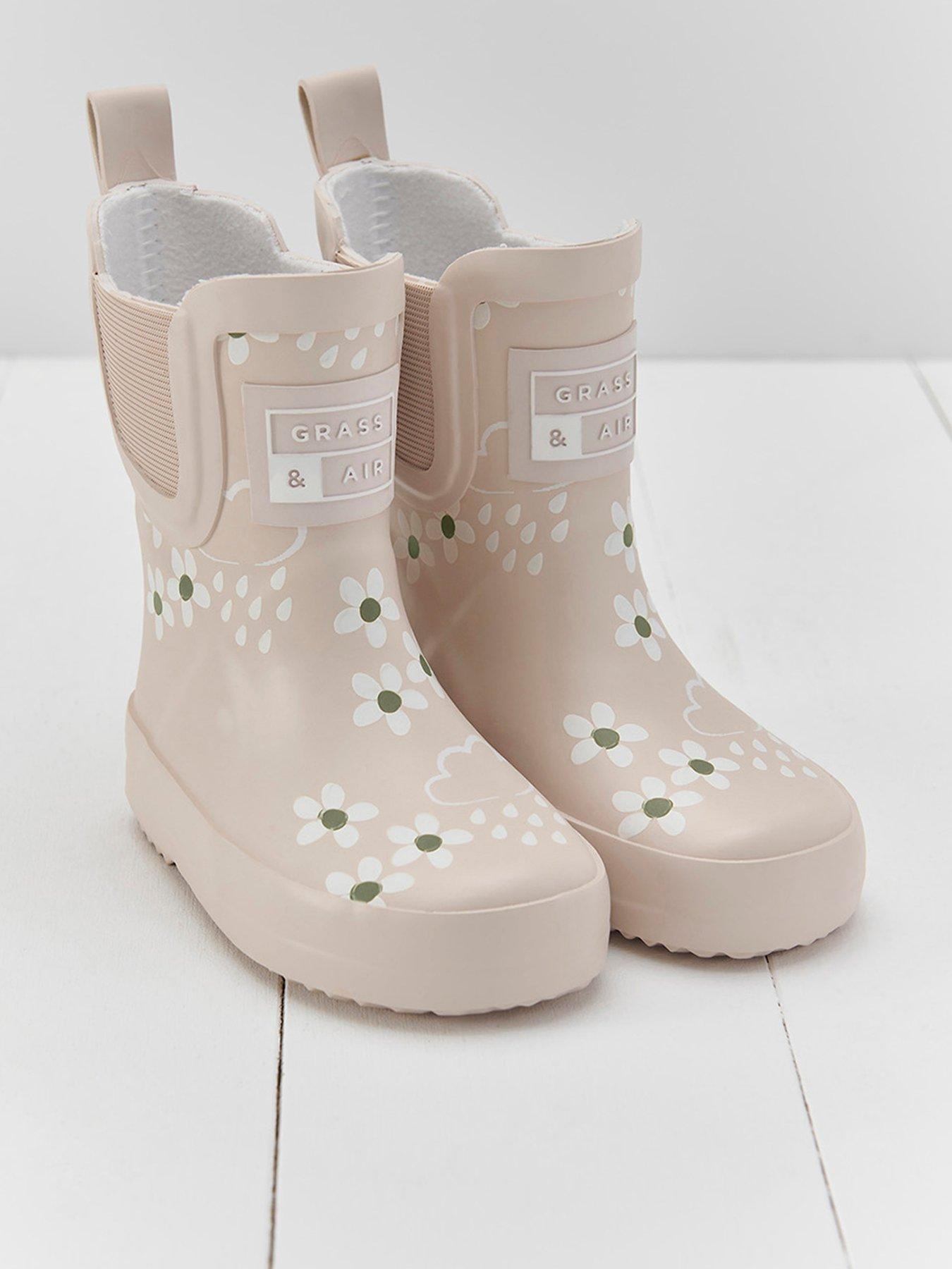 Grass & Air Infant/ Junior Floral Shorty Colour-Revealing Winter Wellies - Cream