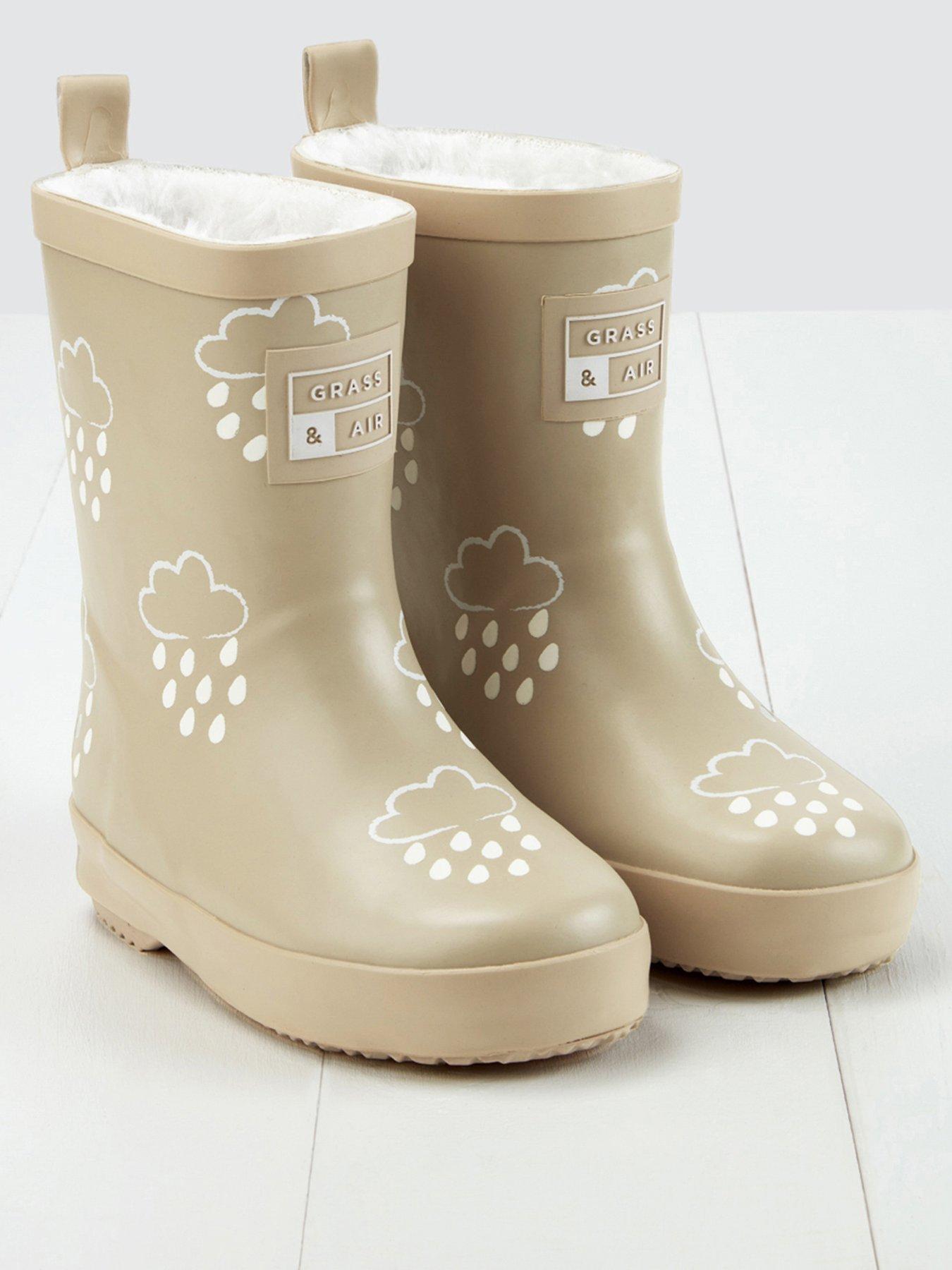 Grass & Air Infant/Junior Colour-Revealing Winter Wellies - Stone Grey