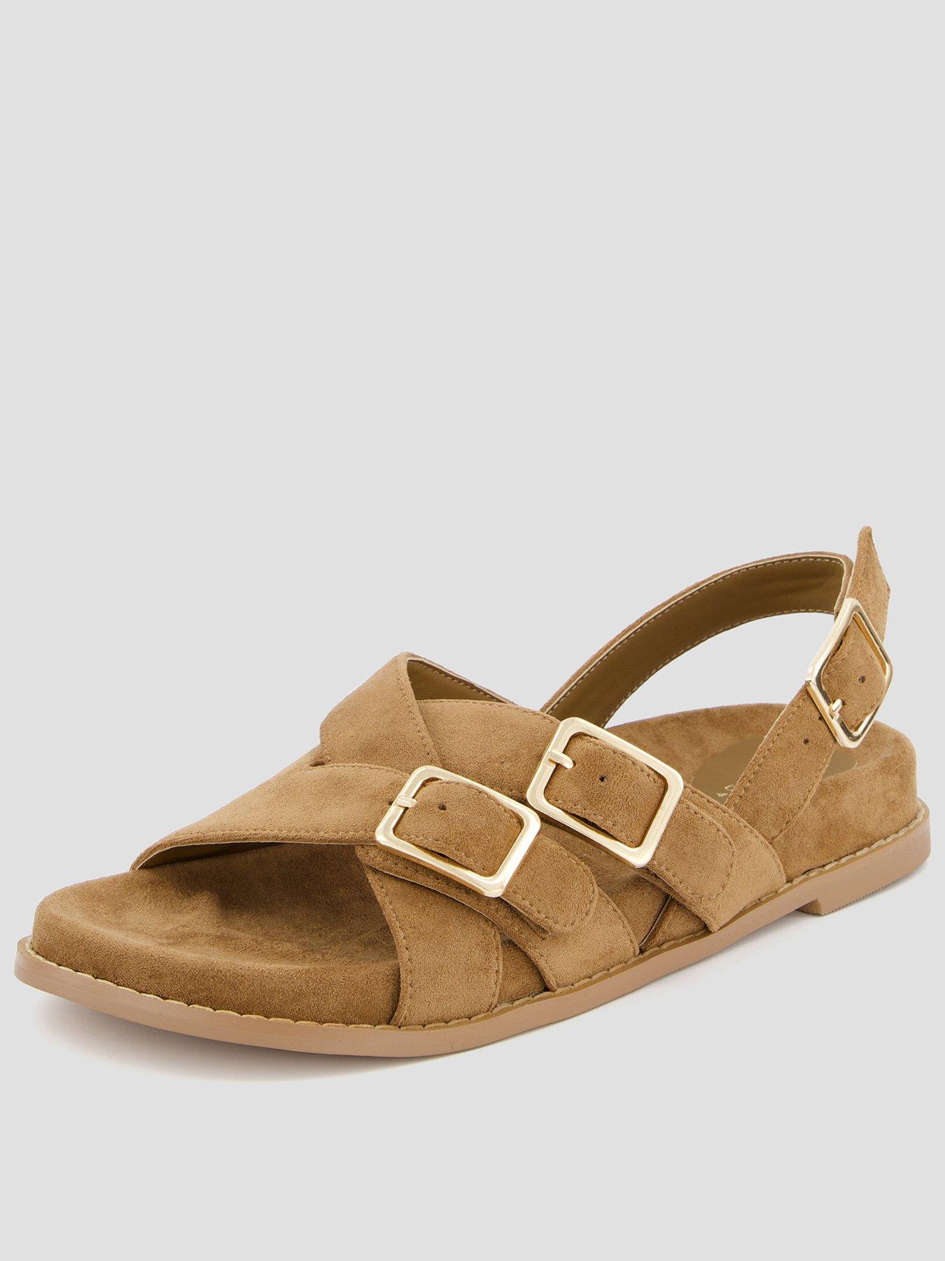 The Very Collection Double Buckle Footbed Sandal - Brown