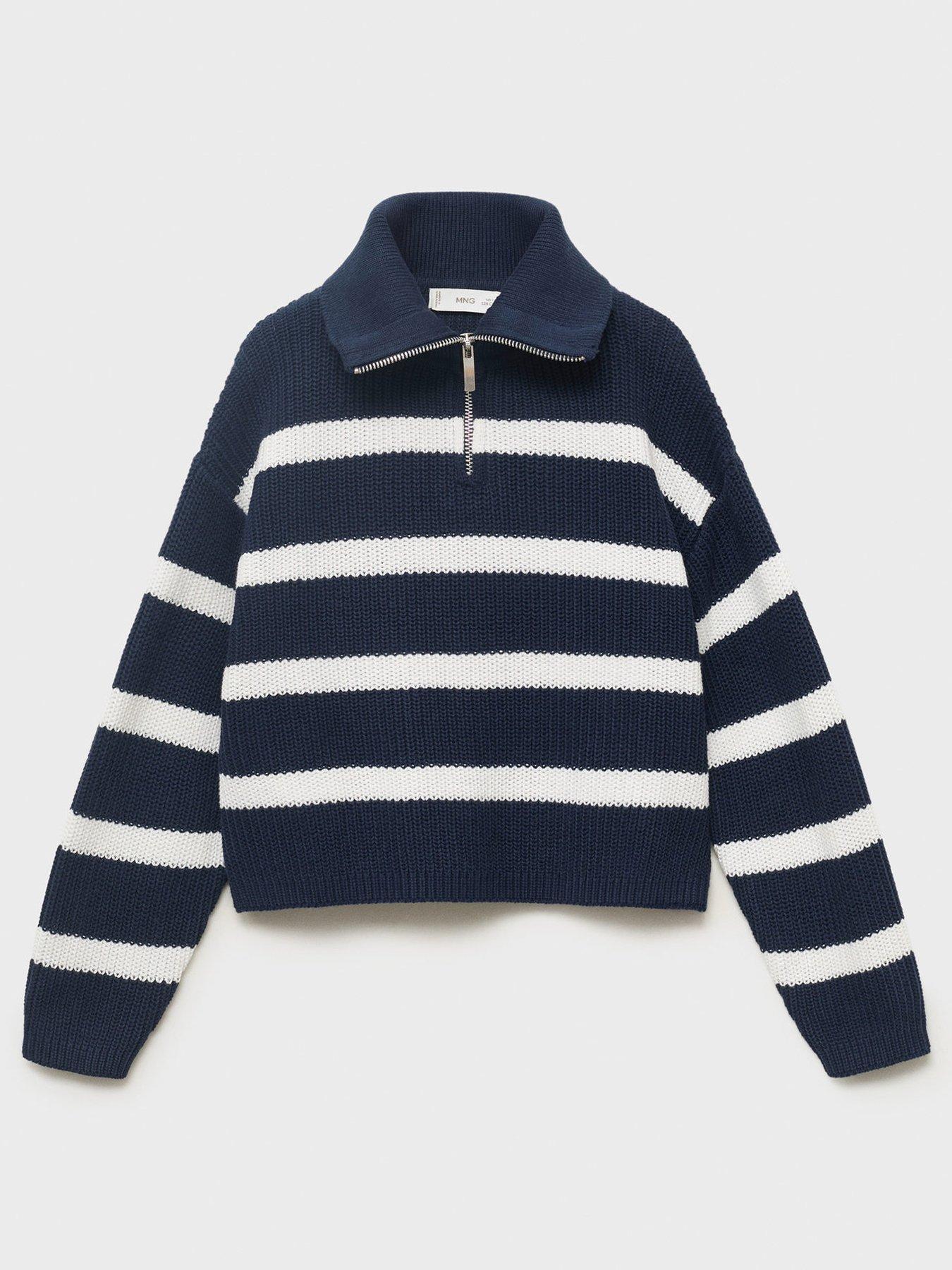 Mango Girls Stripe Knitted Collared Jumper - Navy