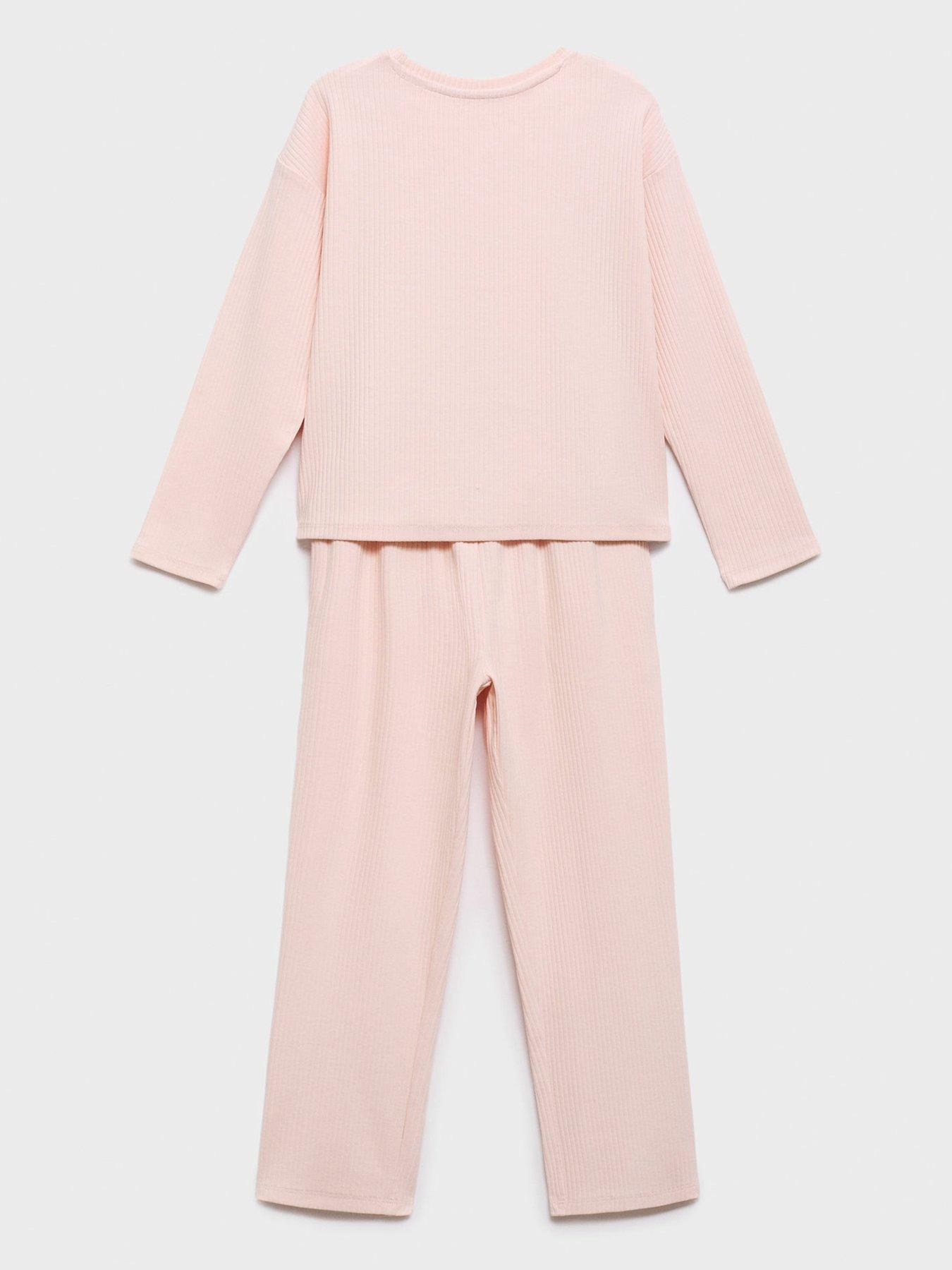 Image 2 of 4 of Mango Girls Long Sleeve Ribbed Pyjamas - Light Pink
