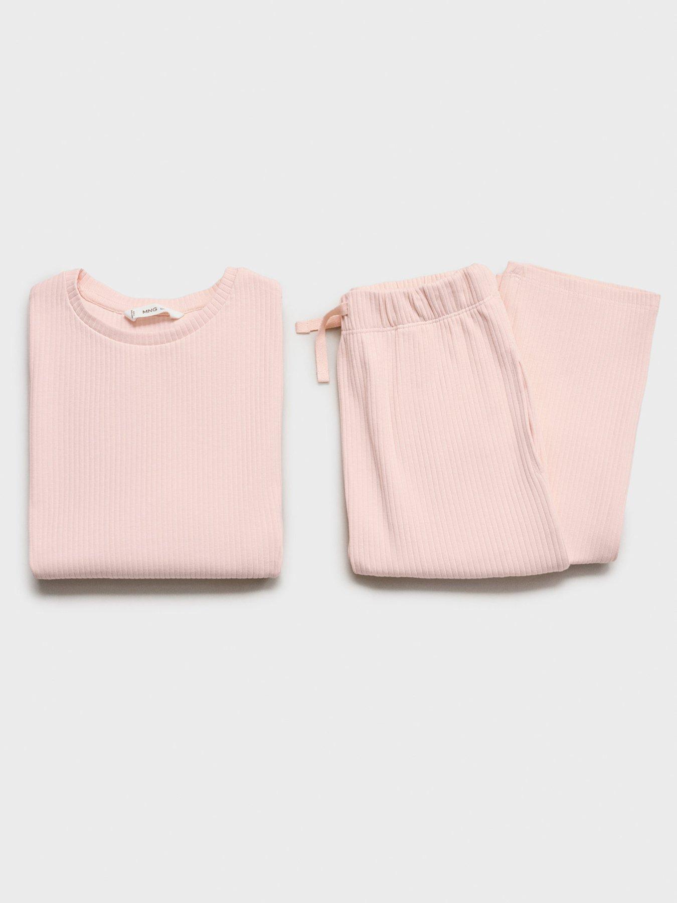 Image 4 of 4 of Mango Girls Long Sleeve Ribbed Pyjamas - Light Pink