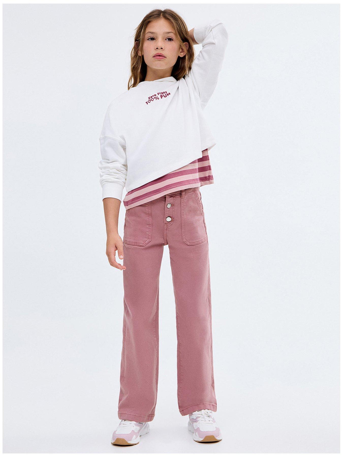 Mango Girls Wide Leg Coloured Jeans - Pink