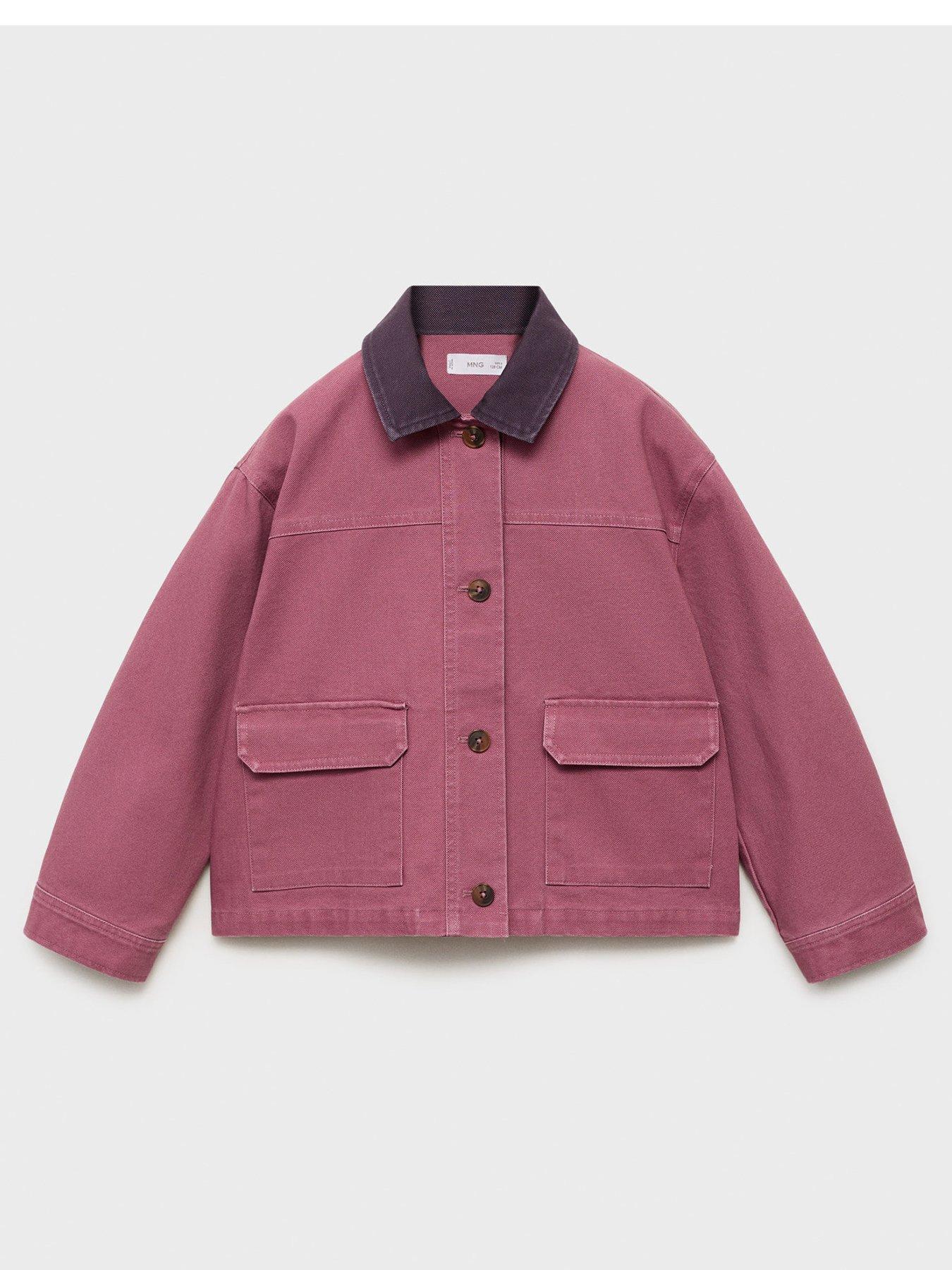 Mango Girls Contrast Collar Denim Jacket - Dark Pink