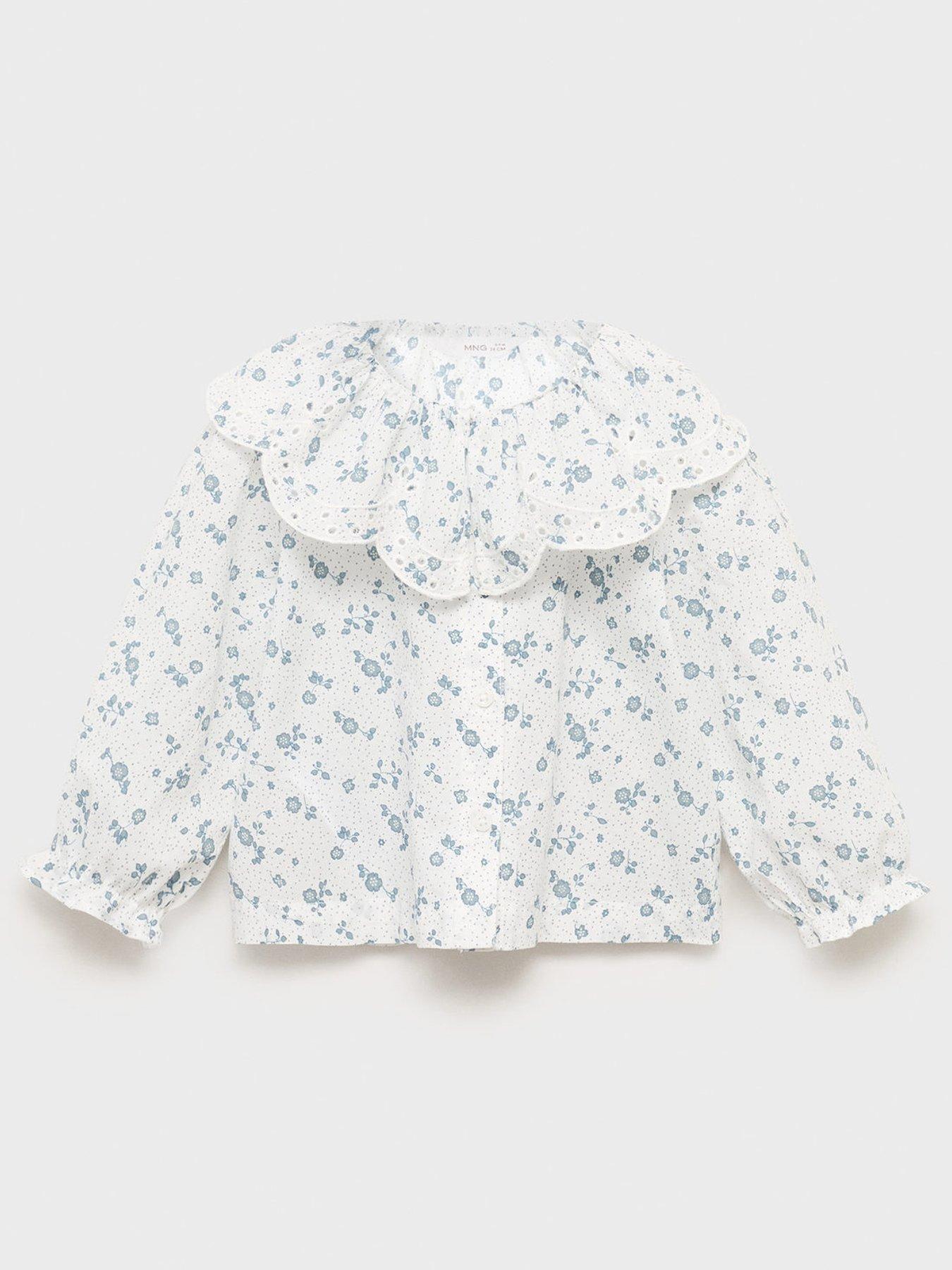 Mango Baby Girls Floral Long Sleeve Blouse - Light Cream