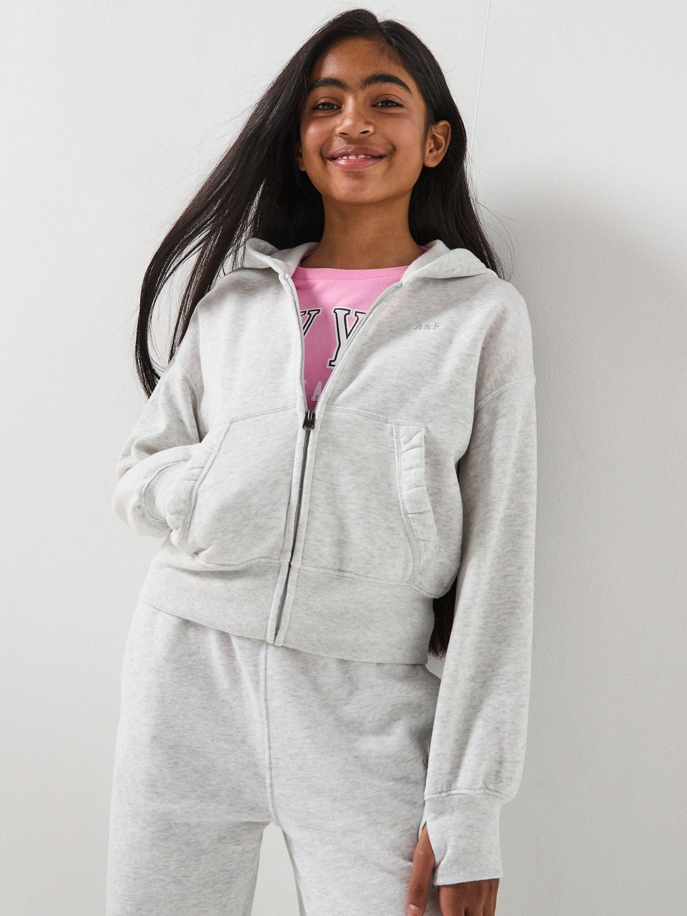 Image 1 of 5 of Abercrombie & Fitch Girls Essential Full Zip Hoodie - Grey