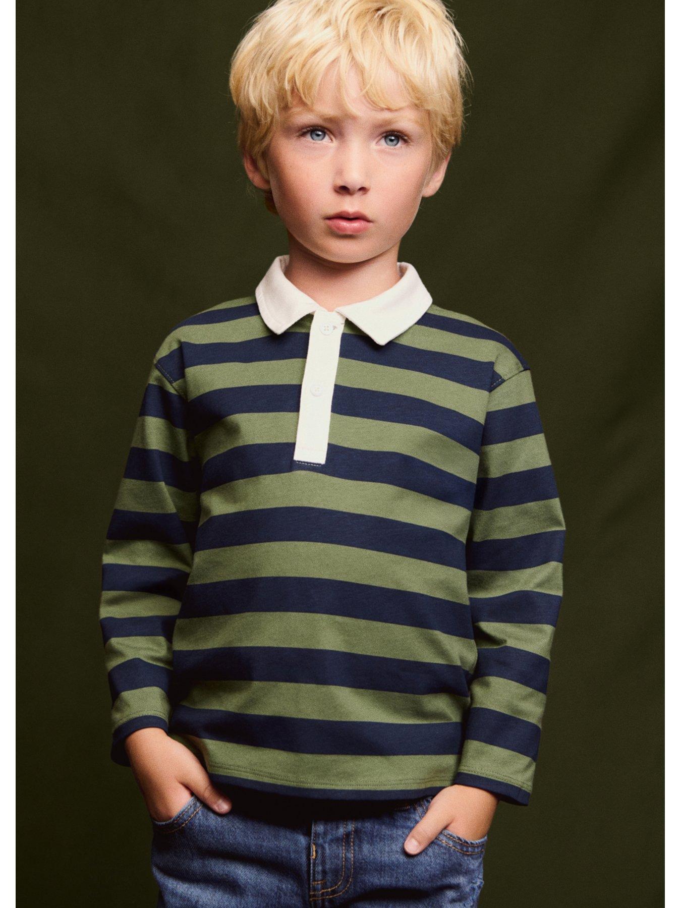 Mango Younger Boys Striped Long Sleeve Rugby Polo - Green