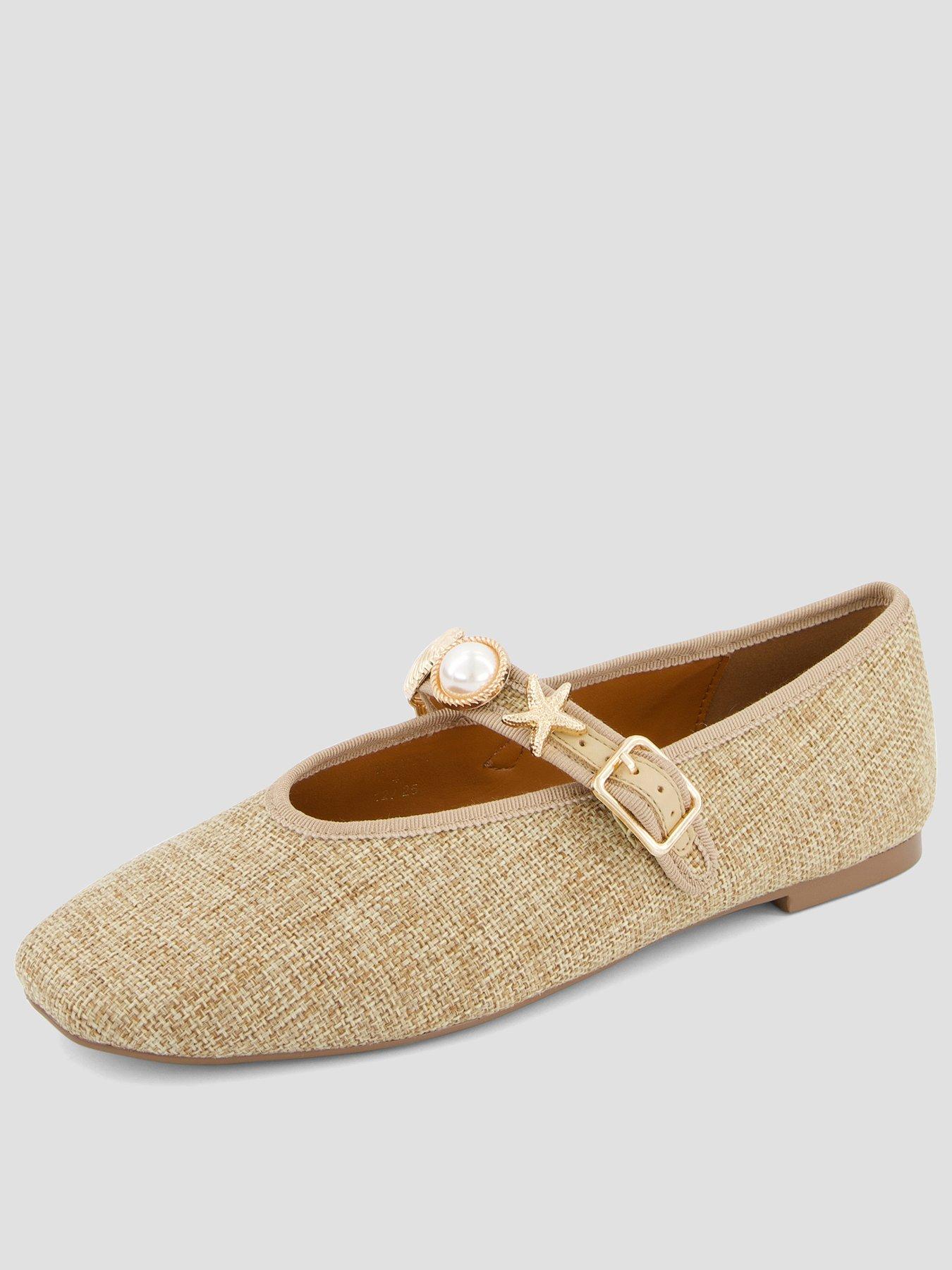 The Very Collection Beaded Ballet Flat Shoe- Natural