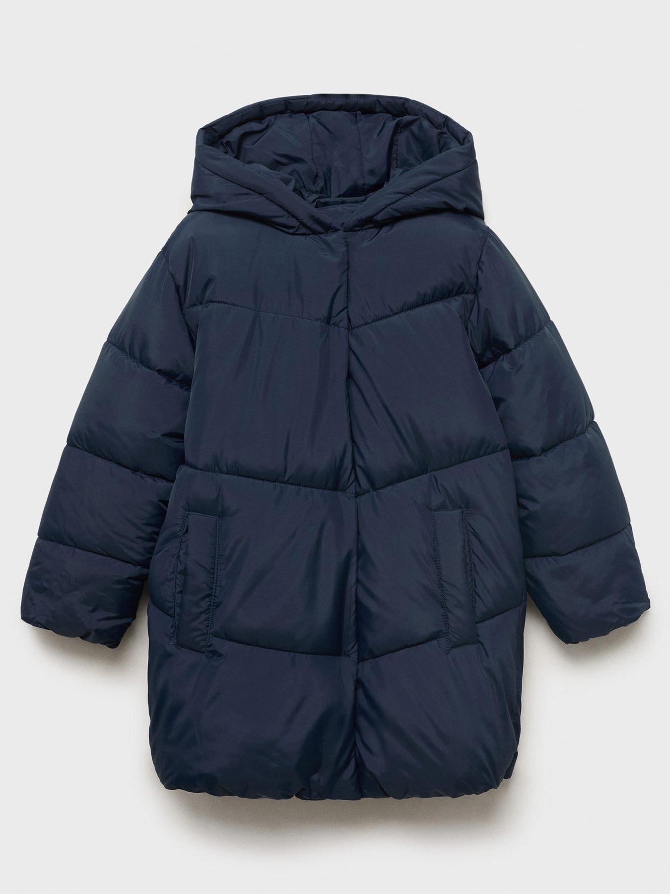Mango Girls Padded Longline Coat - Navy