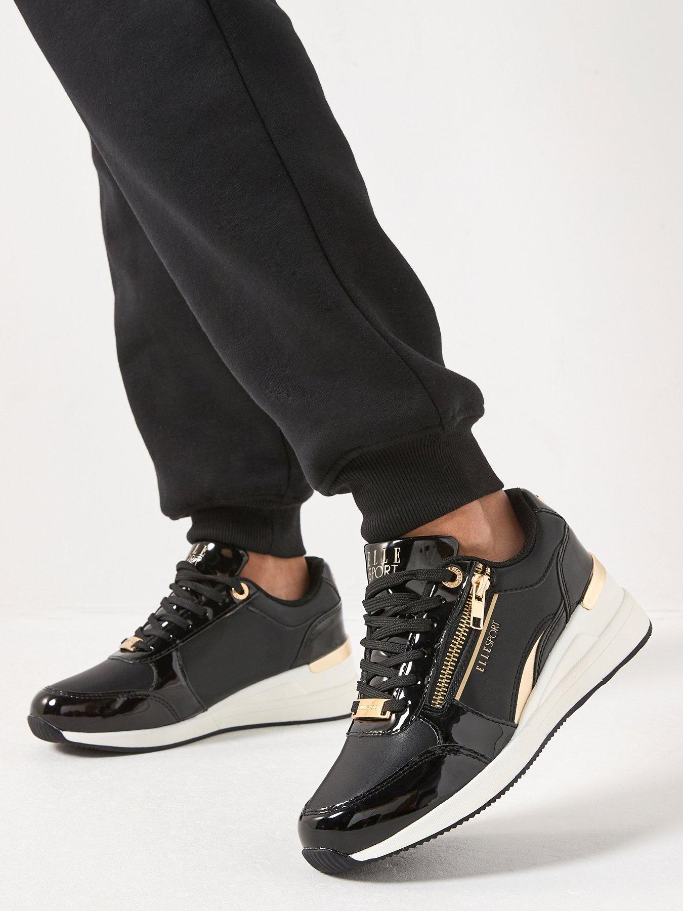 The Very Collection Elle Sports Lace Up Wedge Trainer - Black
