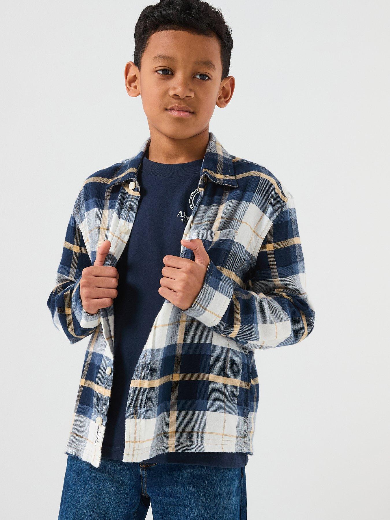 Abercrombie & Fitch Boys Traditional Flannel Checked Long Sleeve Shirt - Blue