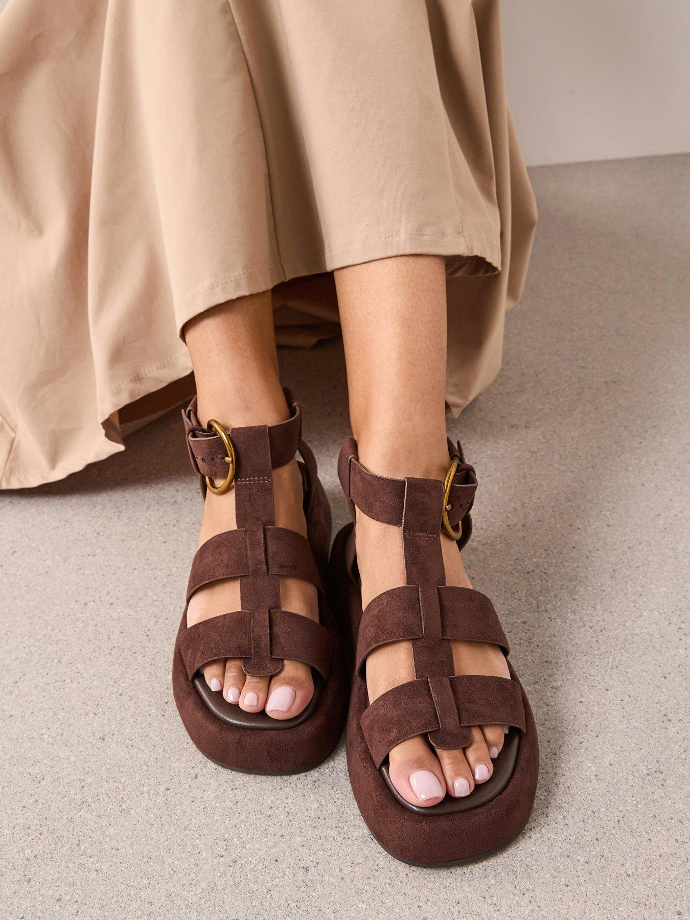 Image 1 of 7 of The Very Collection Wide Fit Gladiator Flatform Sandal - Brown