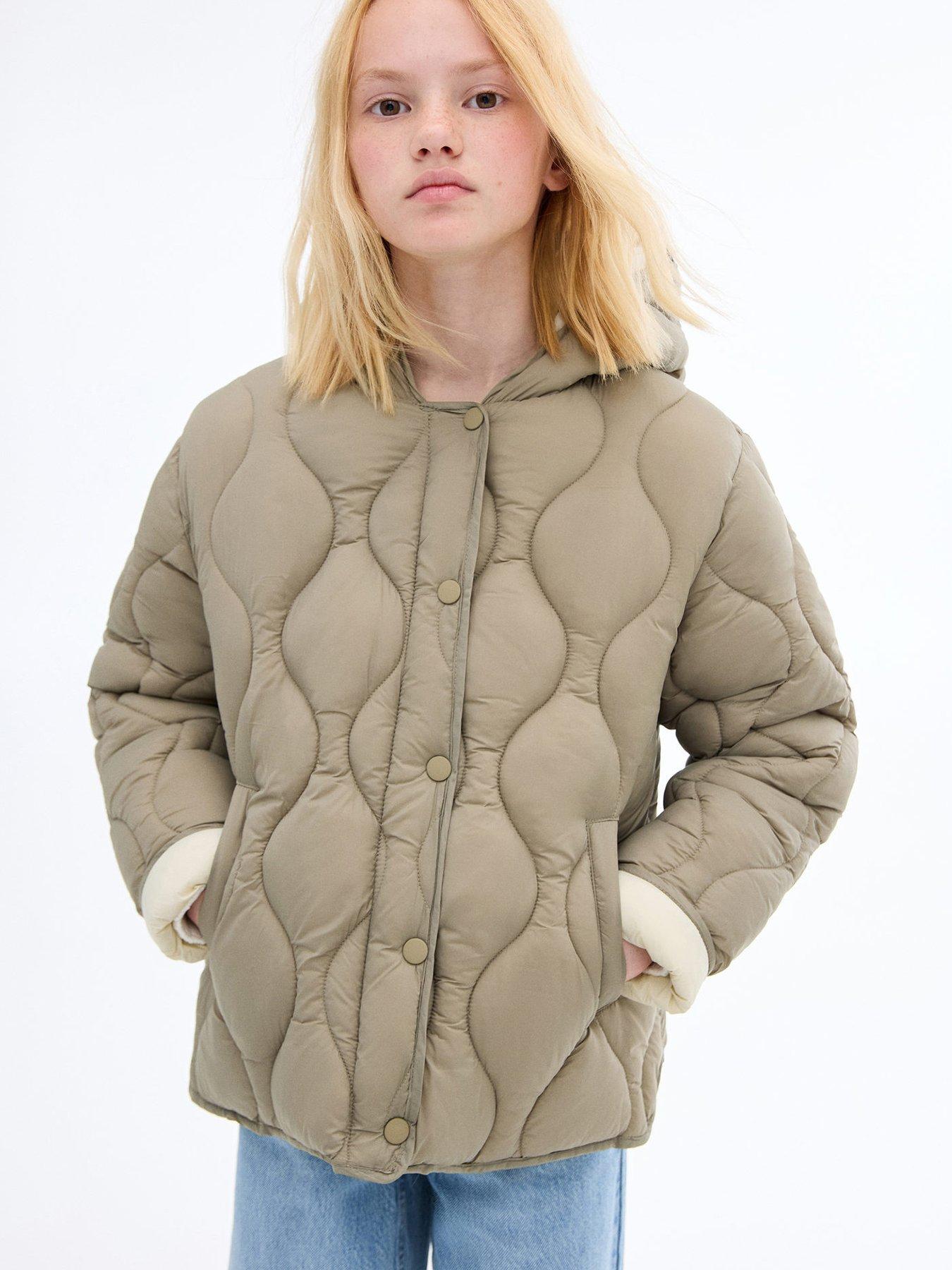Image 1 of 4 of Mango Girls Onion Quilted Coat - Khaki