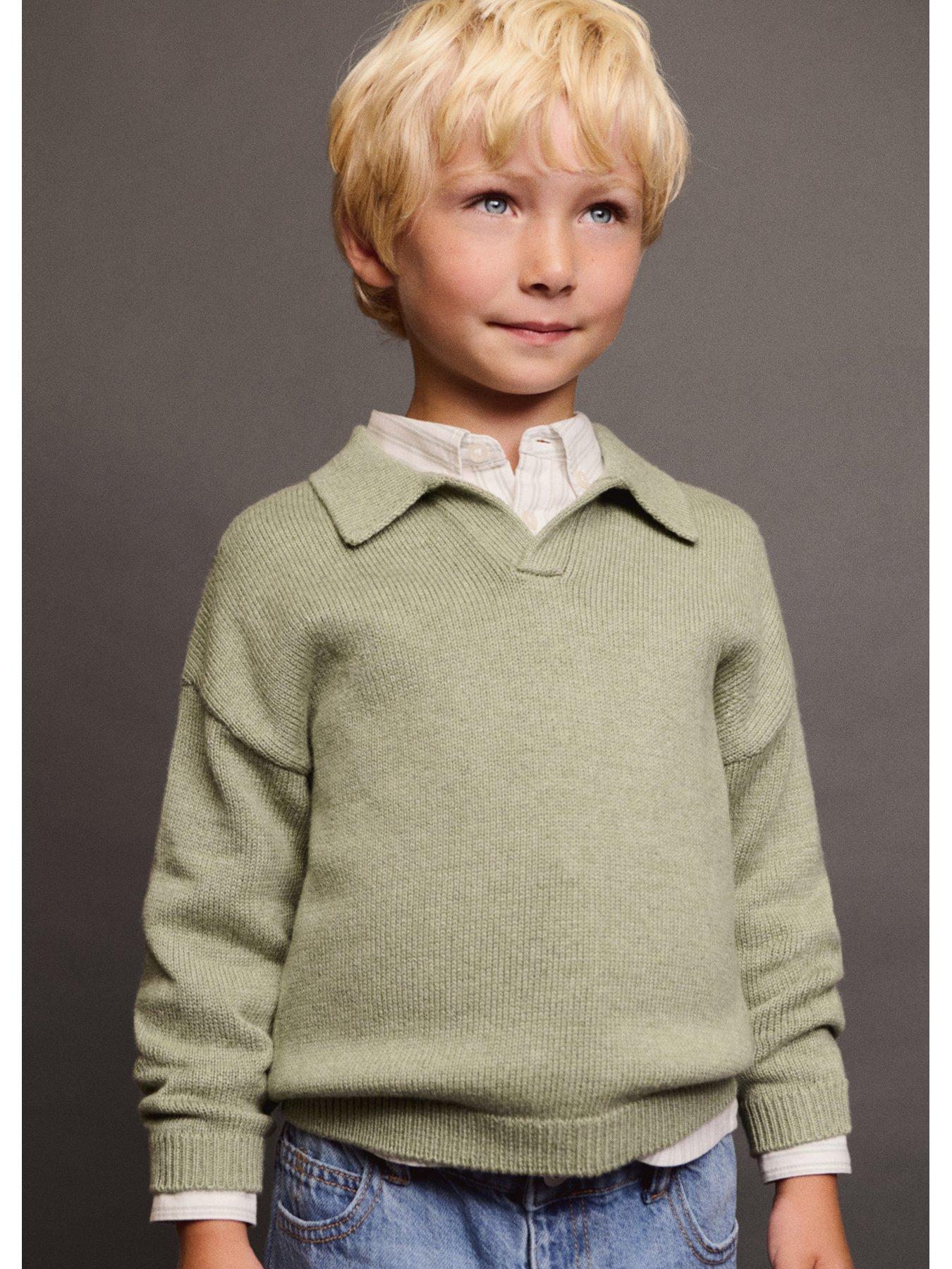 Mango Younger Boys Knitted Collar Jumper - Light Green