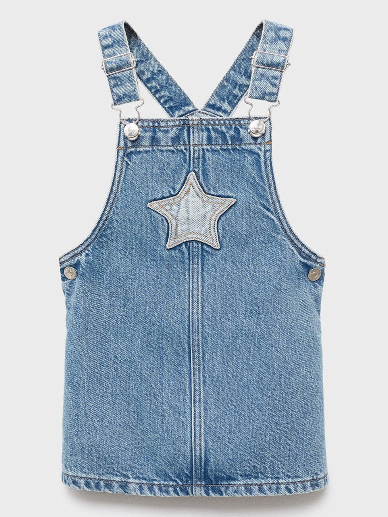 Mango Younger Girls Star Denim Pinny - Blue