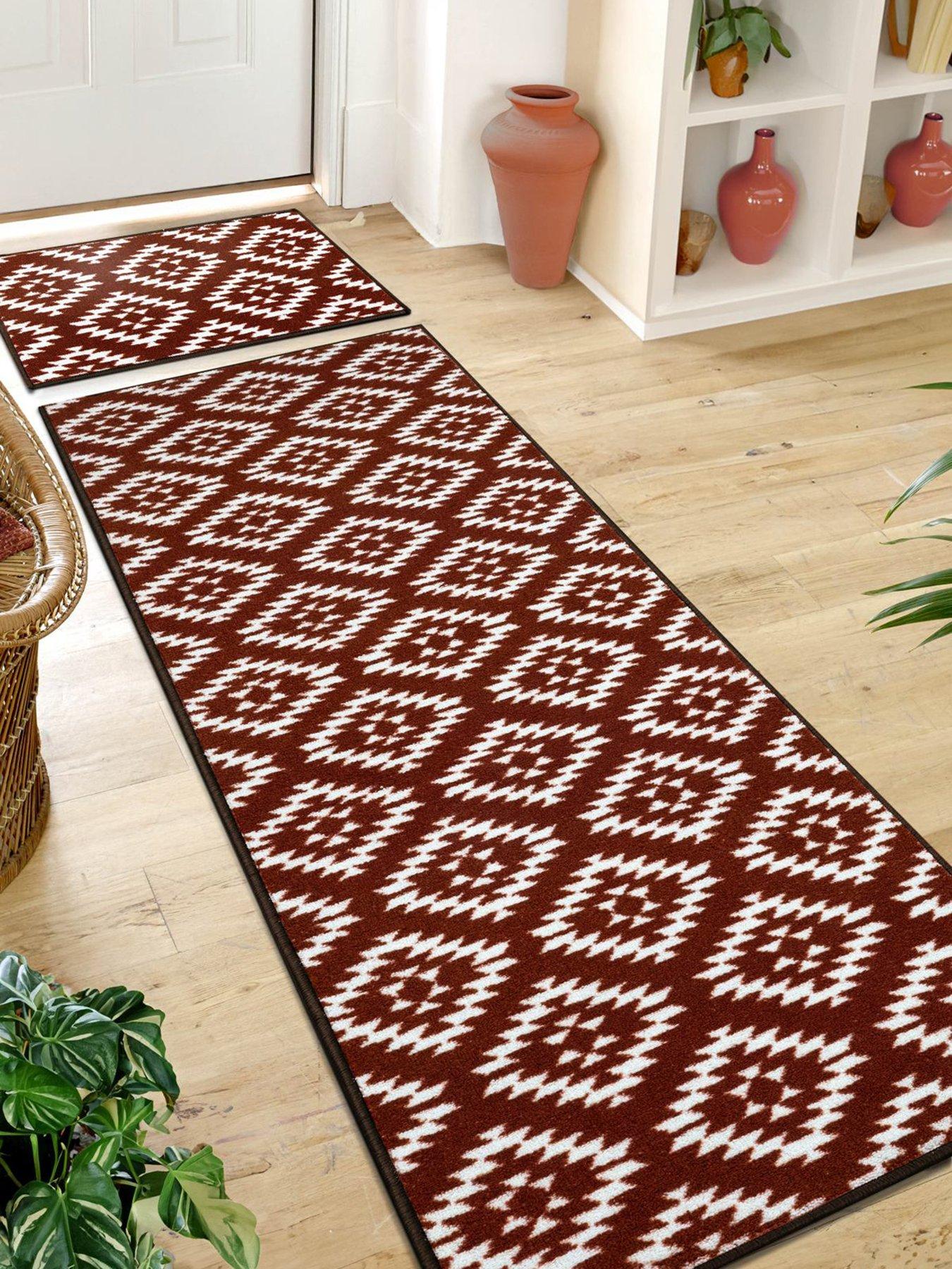 Image 1 of 4 of The Very Collection Aztec Terracotta Diamond Runner &amp; Doormat Set
