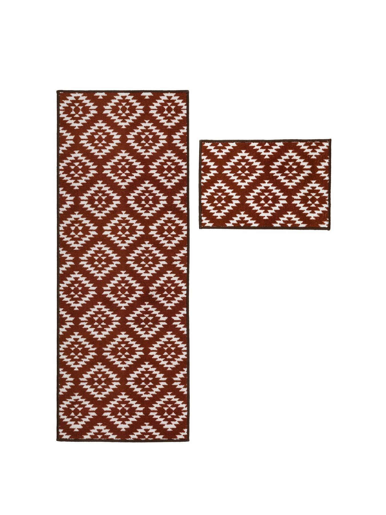 Image 2 of 4 of The Very Collection Aztec Terracotta Diamond Runner &amp; Doormat Set