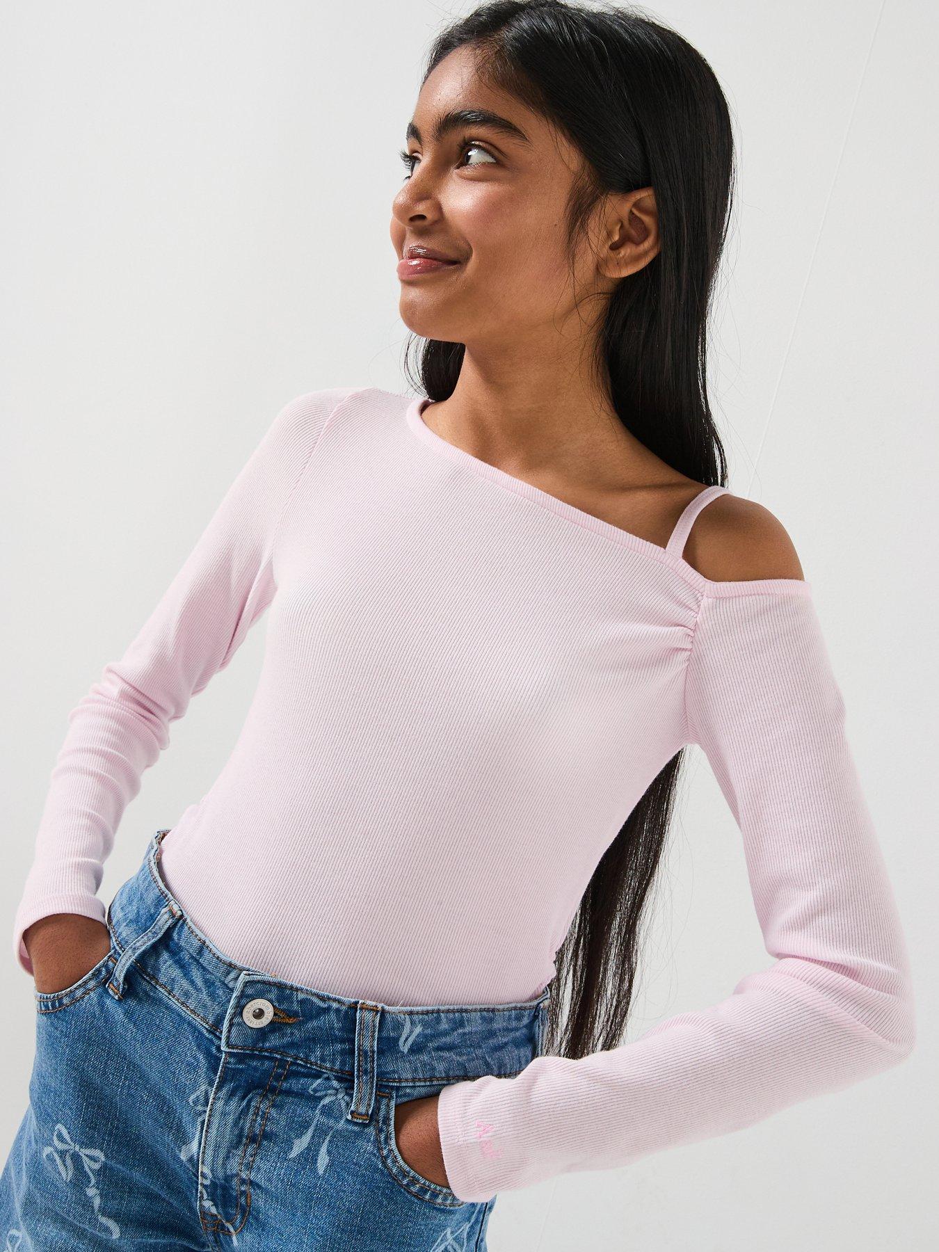 Abercrombie & Fitch Girls Asymmetrical Ruched Long Sleeve - Pink