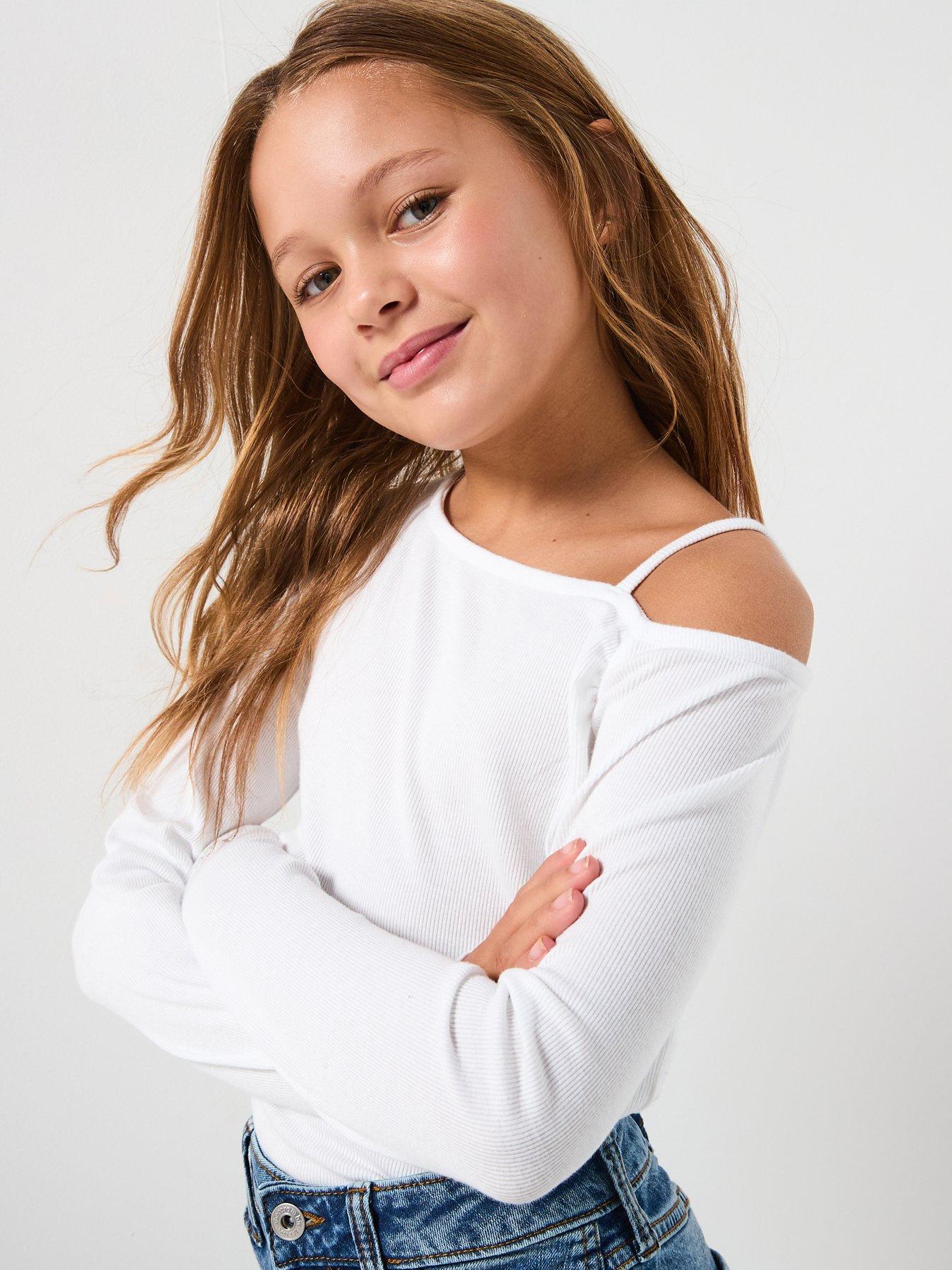 Abercrombie & Fitch Girls Asymmetrical Ruched Long Sleeve - White