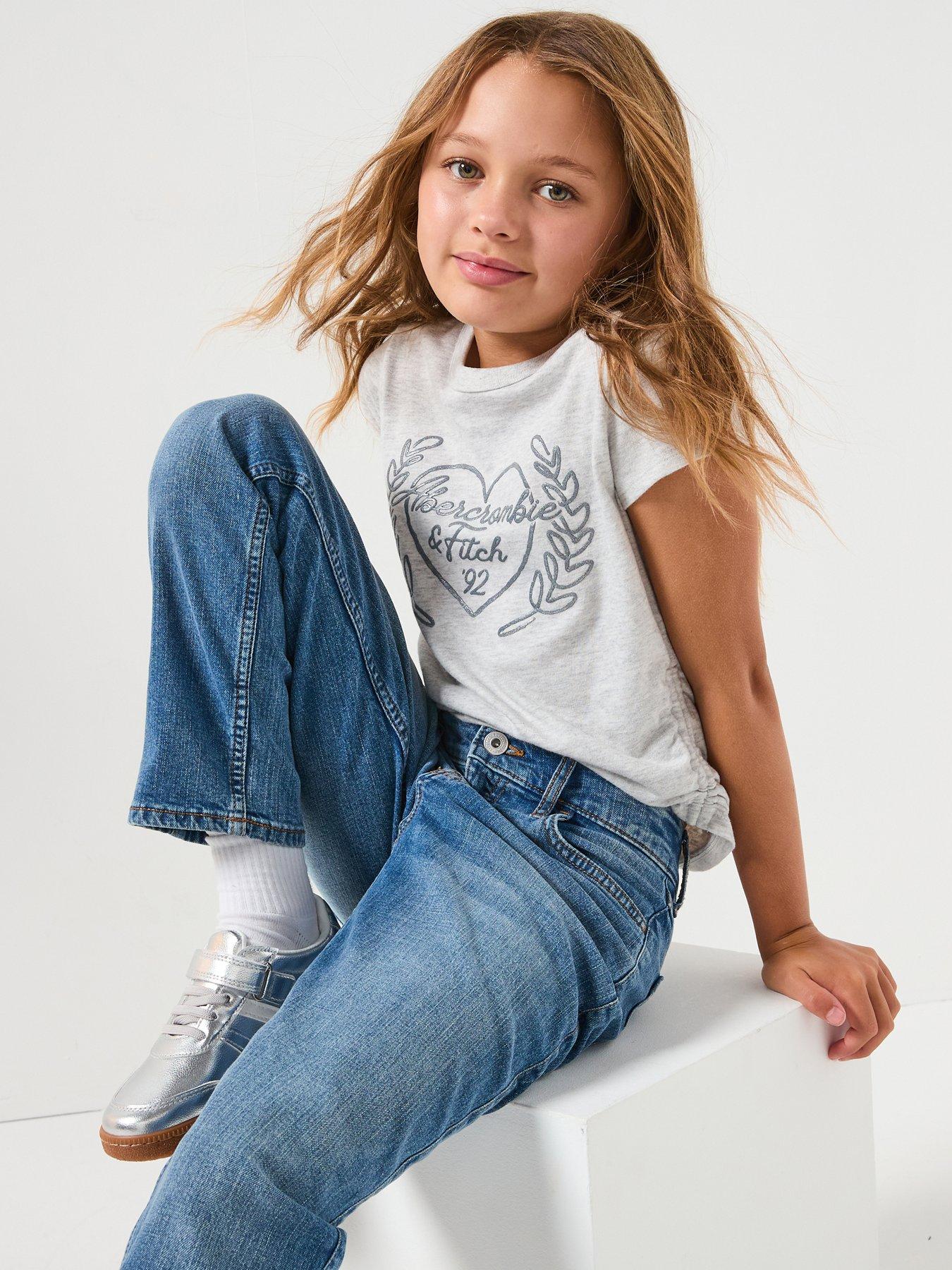 Abercrombie & Fitch Girls Laurel Heart Baby Short Sleeve T-Shirt - Grey