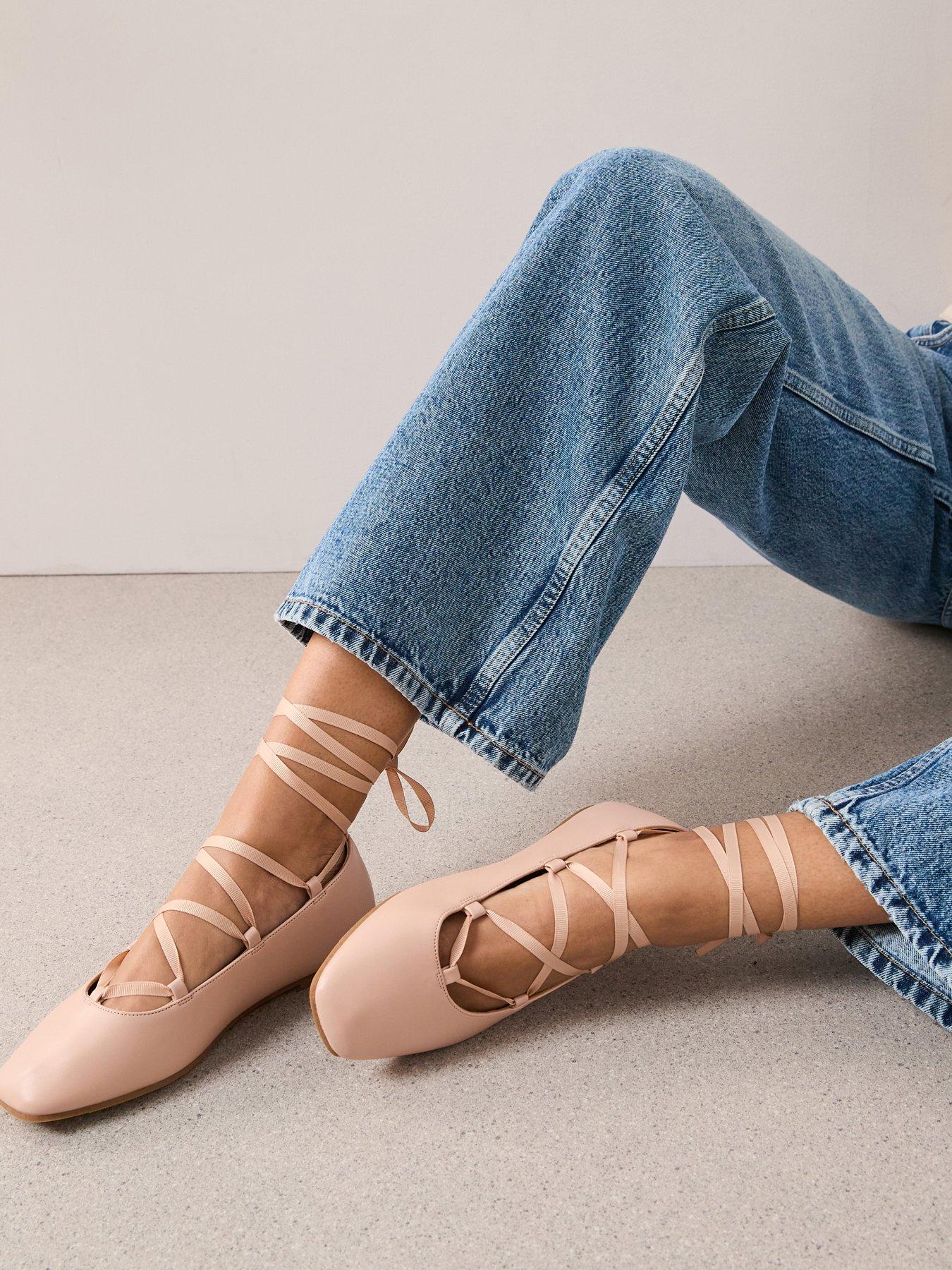 The Very Collection Wide Fit Laced Ghilly Ballet Flat Shoe - Nude