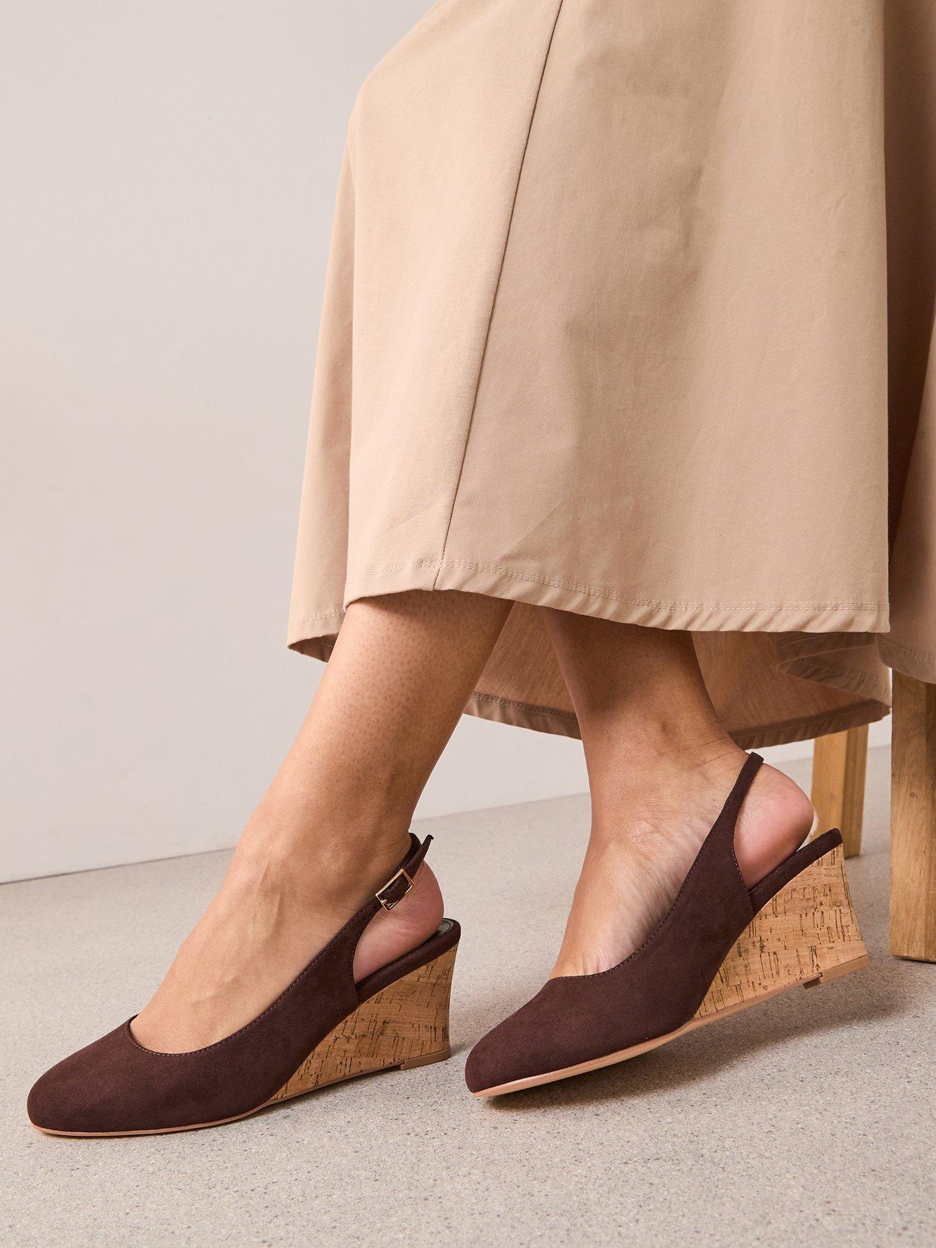 Image 1 of 6 of The Very Collection Wide Fit Wedge Sling Back Shoe - Brown