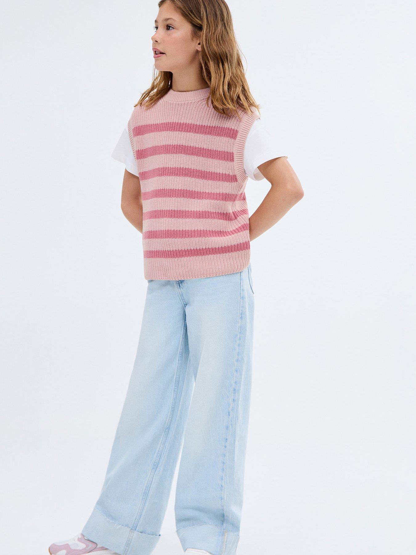 Mango Girls Striped Knitted Vest - Pink