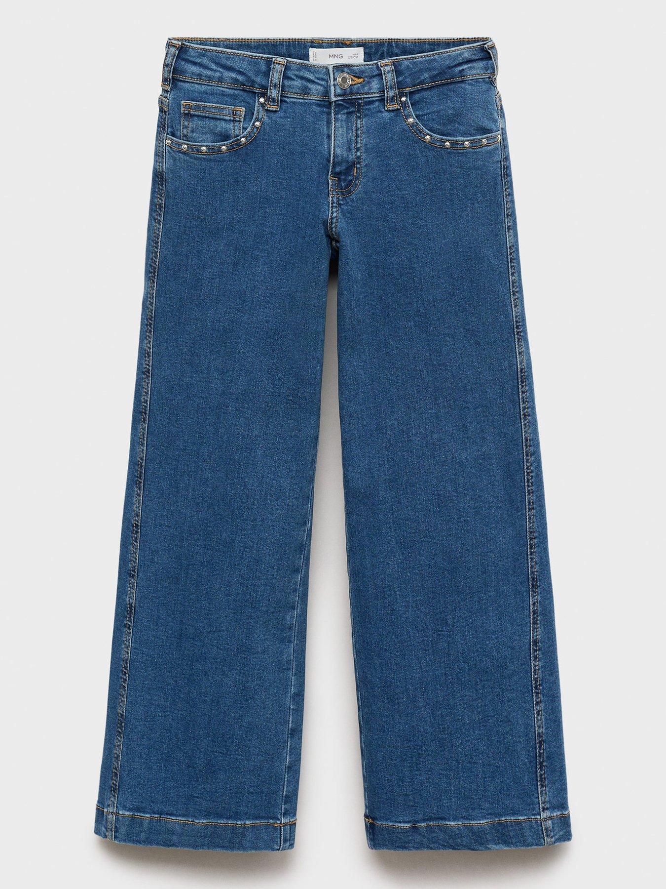Mango Girls Wide Leg Low Rise Jeans - Blue