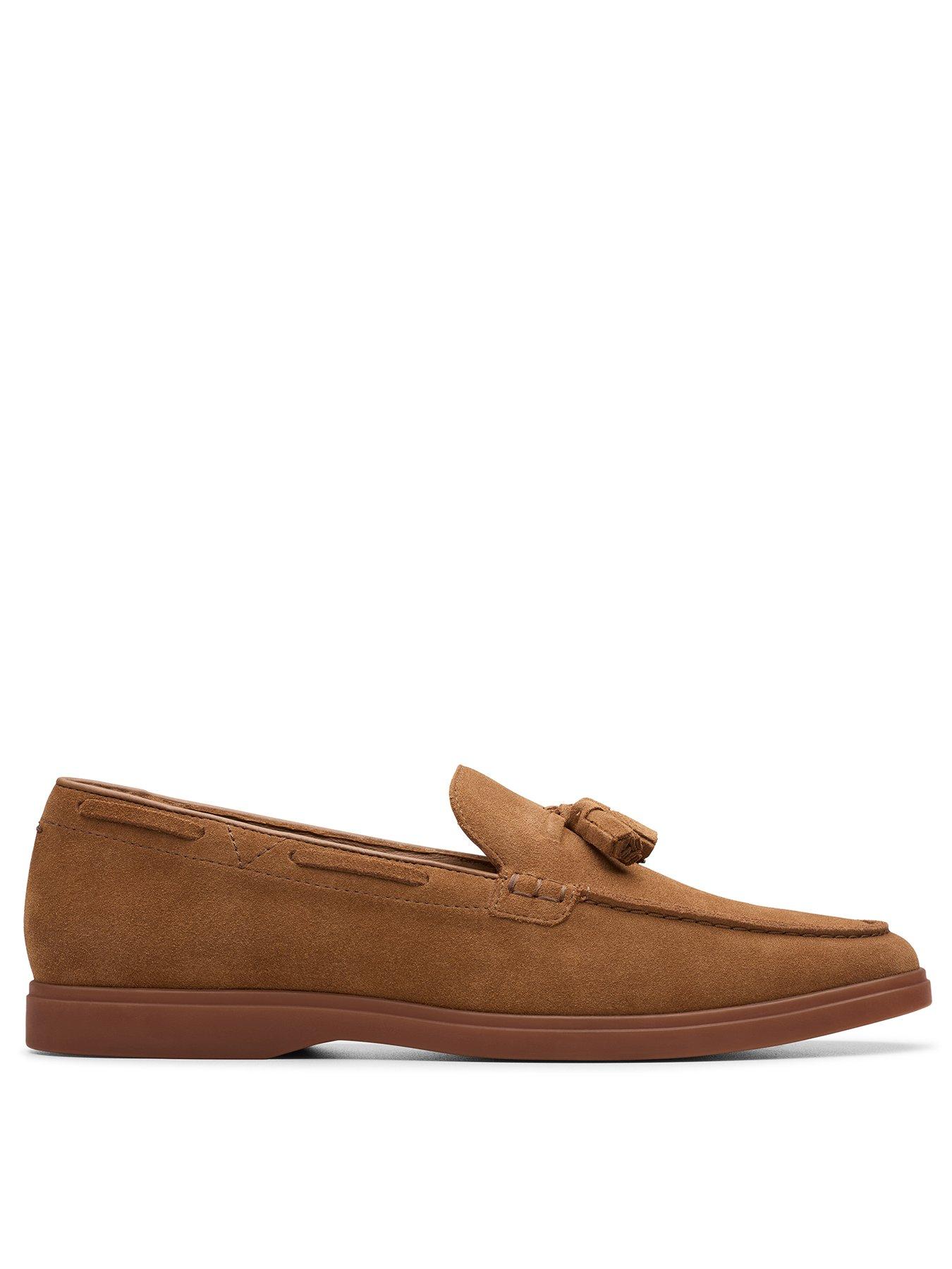 clarks-torford-tassel-suede-loafers-brownfront