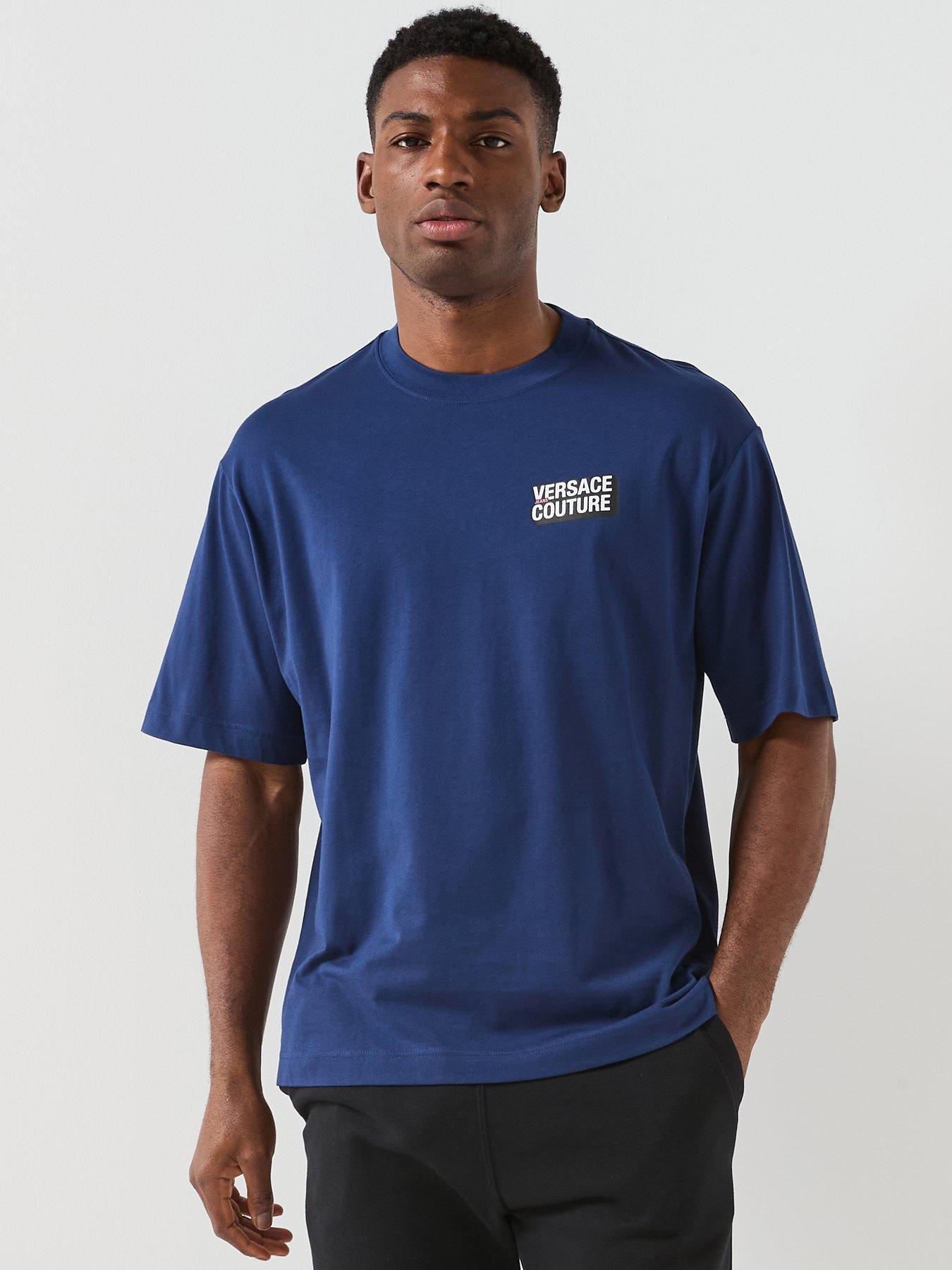 Image 1 of 6 of Versace Jeans Couture Square Flock Logo T-Shirt - Navy