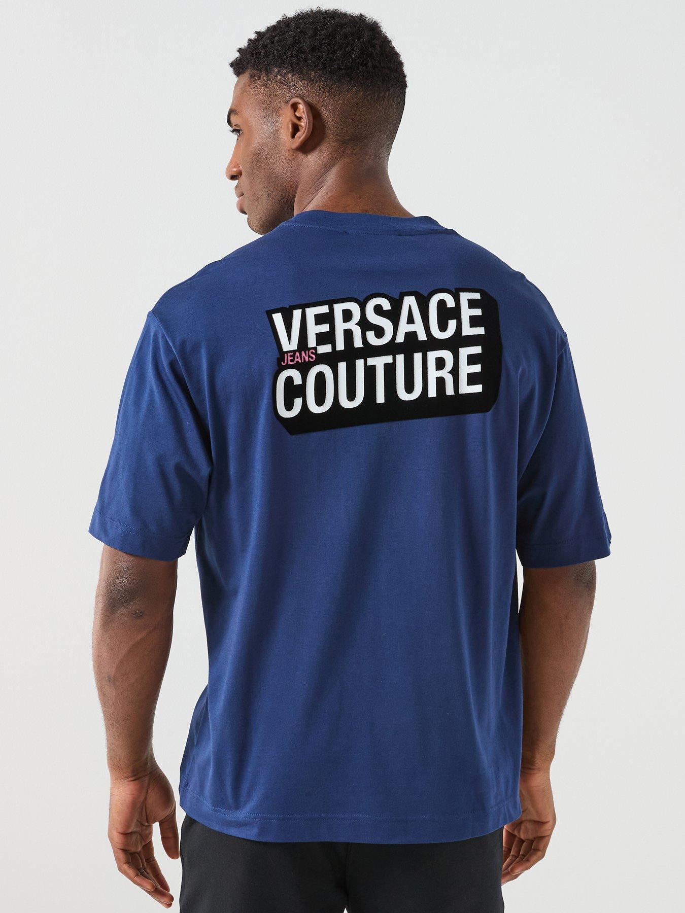 Image 2 of 6 of Versace Jeans Couture Square Flock Logo T-Shirt - Navy