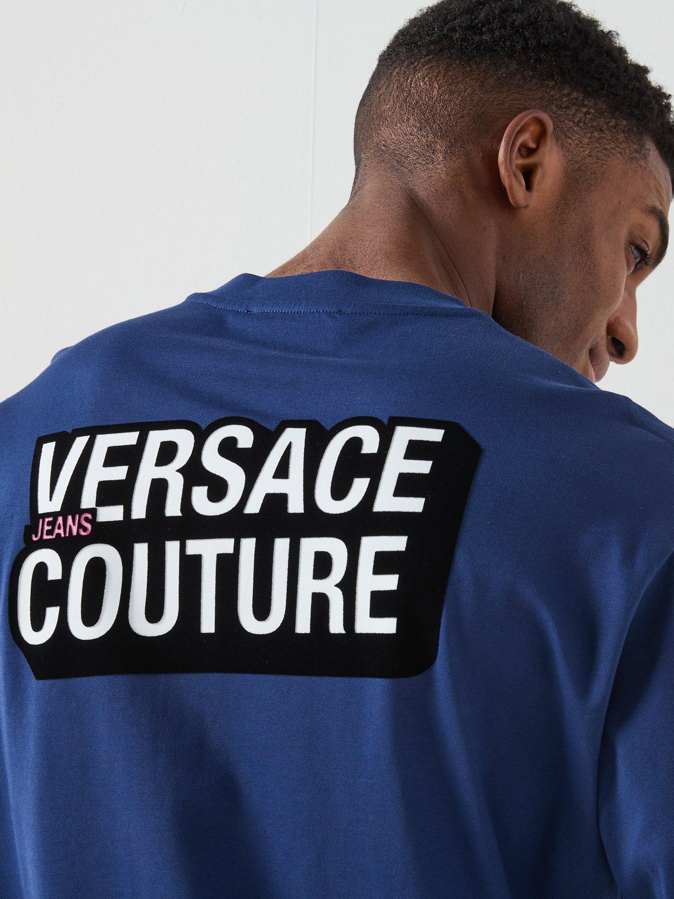 Image 4 of 6 of Versace Jeans Couture Square Flock Logo T-Shirt - Navy
