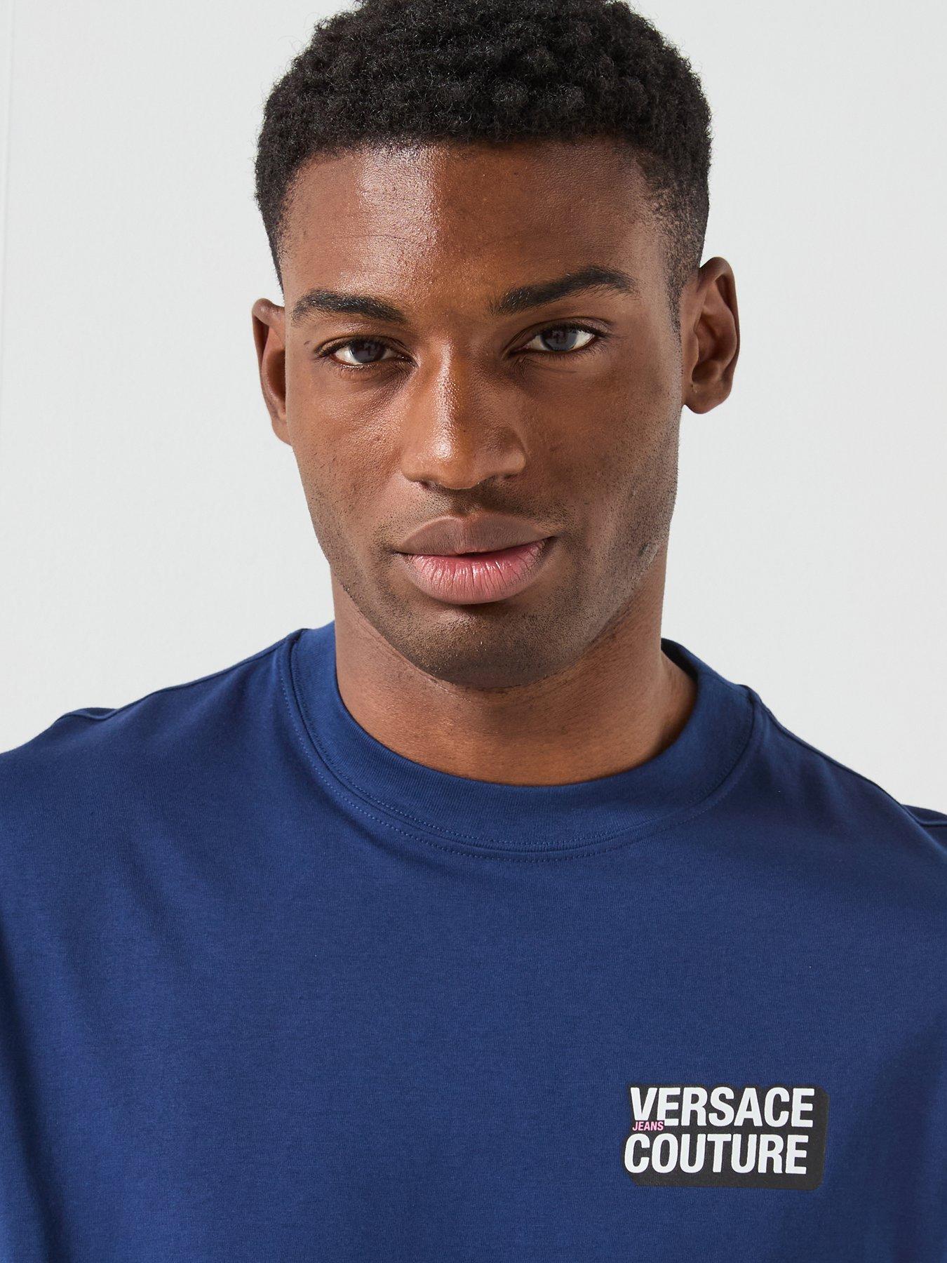Image 5 of 6 of Versace Jeans Couture Square Flock Logo T-Shirt - Navy