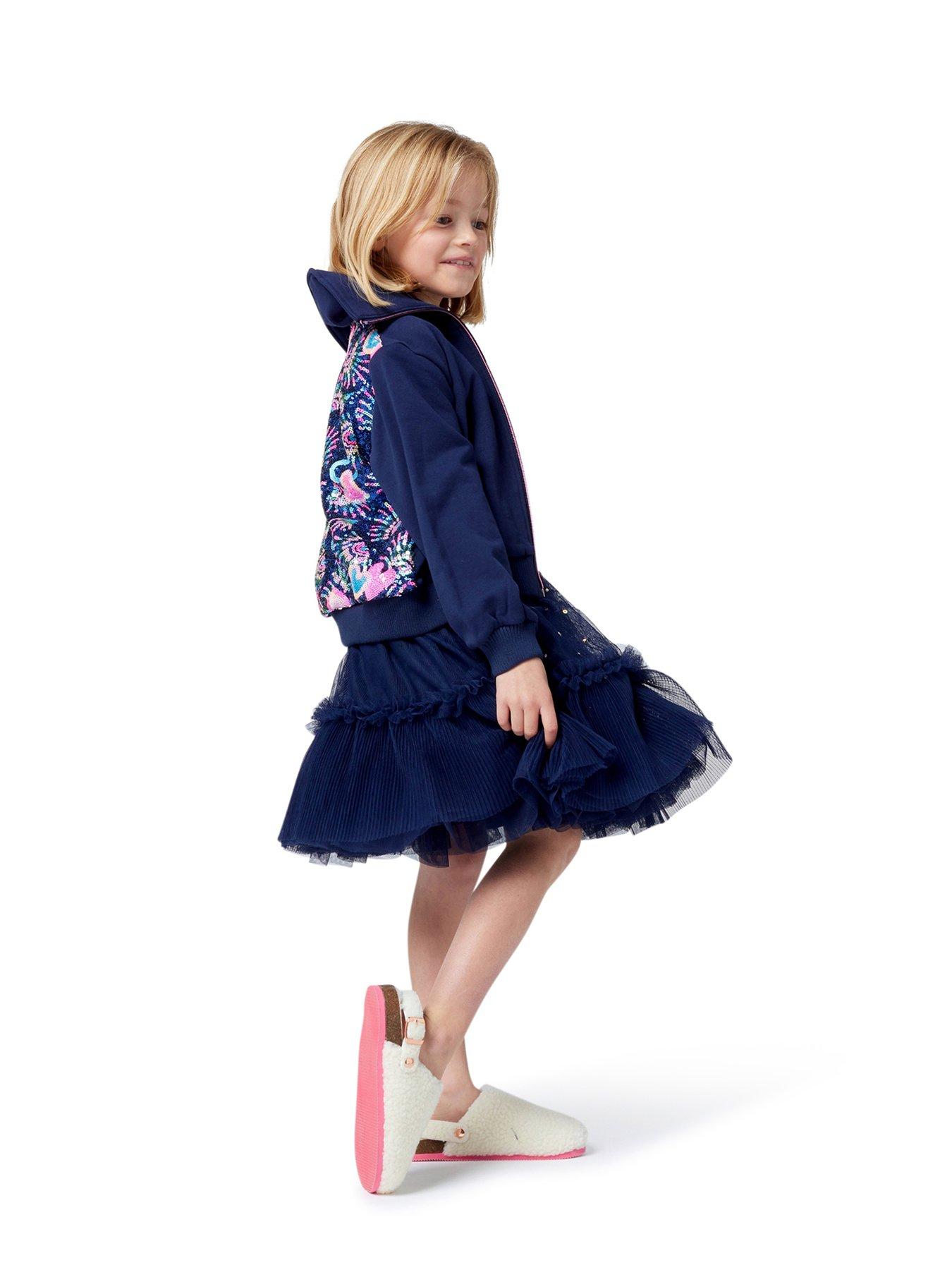 Billieblush Girls Sequin Back Zip Up Cardigan - Navy