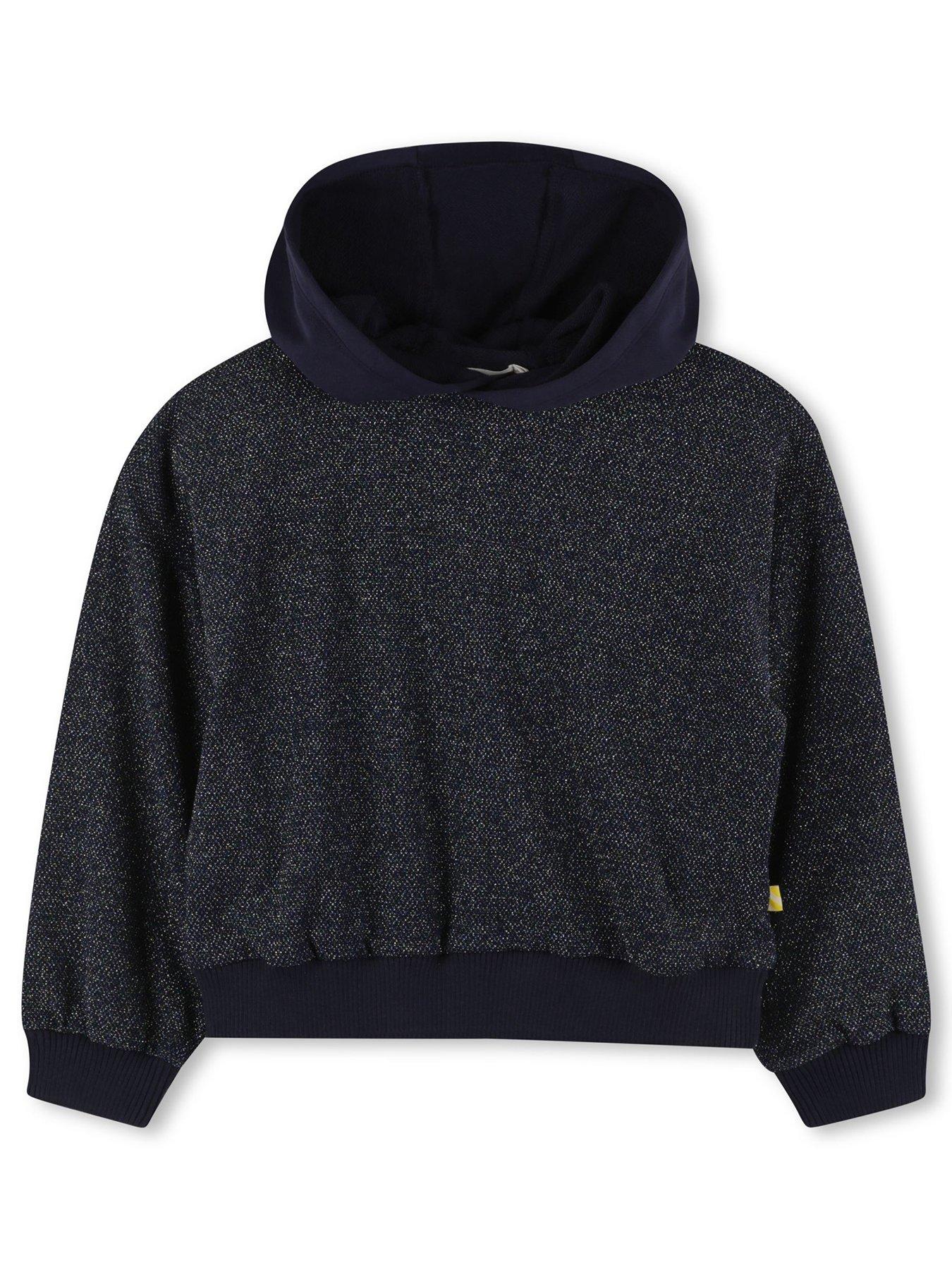 Billieblush Girls Shiny Knit Hoodie - Navy