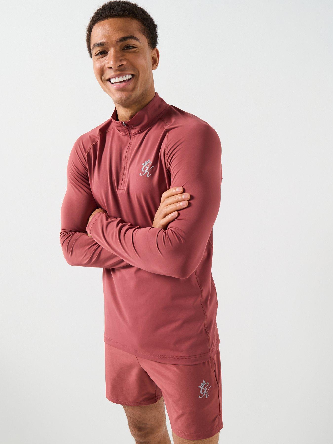 Gym King Mens Energy 1/4 Zip Funnel Neck Top - Red