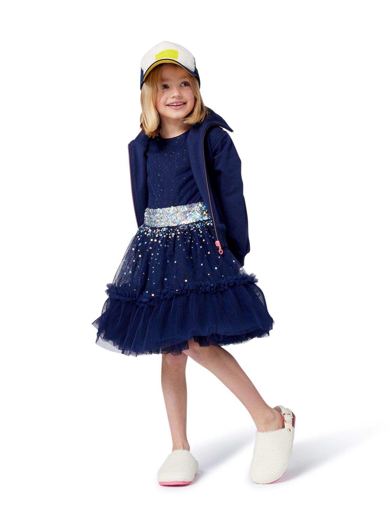 Billieblush Girls Velvet Sequin Mesh Dress - Navy