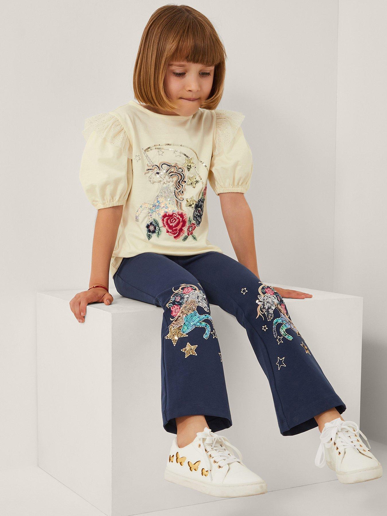 Image 1 of 4 of Monsoon Girls Unicorn Short Sleeve Tshirt - Light Cream